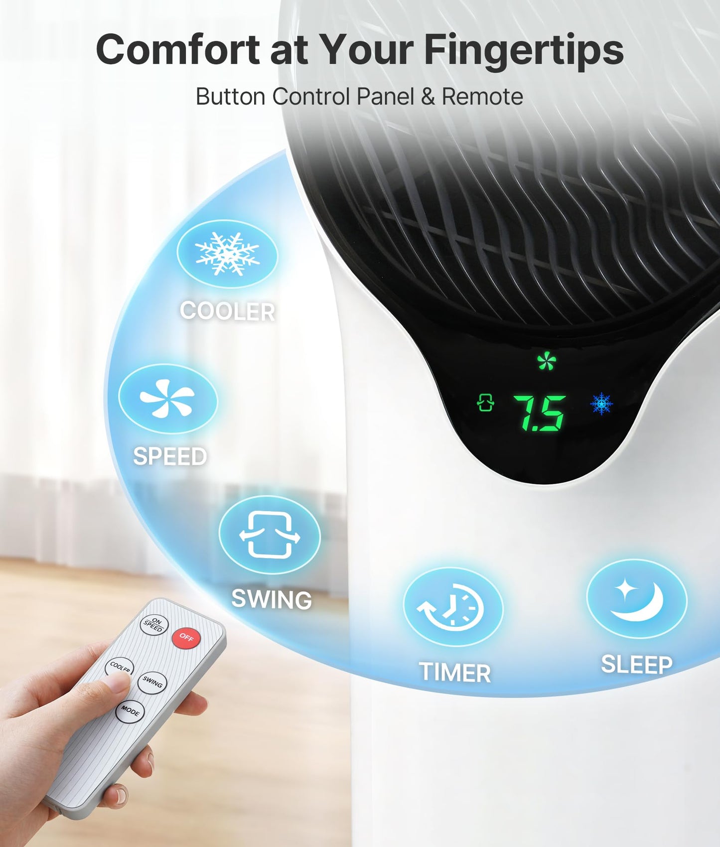 EXNOS 3-in-1 Evaporative Air Cooler - Portable Swamp Cooler Air Conditioner with 5.5L Water Tank & 2 Ice Packs, 3 Speeds, 3 Modes, Cooling Fans that Blow Cold Air for Home & Office