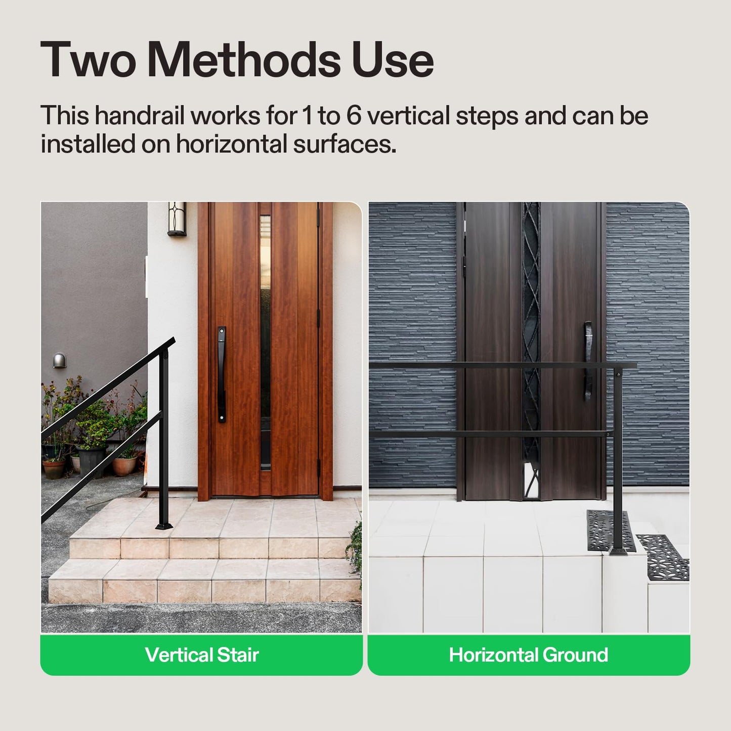 VIVOSUN Outdoor Handrail, 6 Step Stair Handrail, 83" x 36" Fits 1 to 6 Steps, Wrought Mattle Iron Handrail for Concrete Steps, Porch Steps, One-Step Assembly, Black