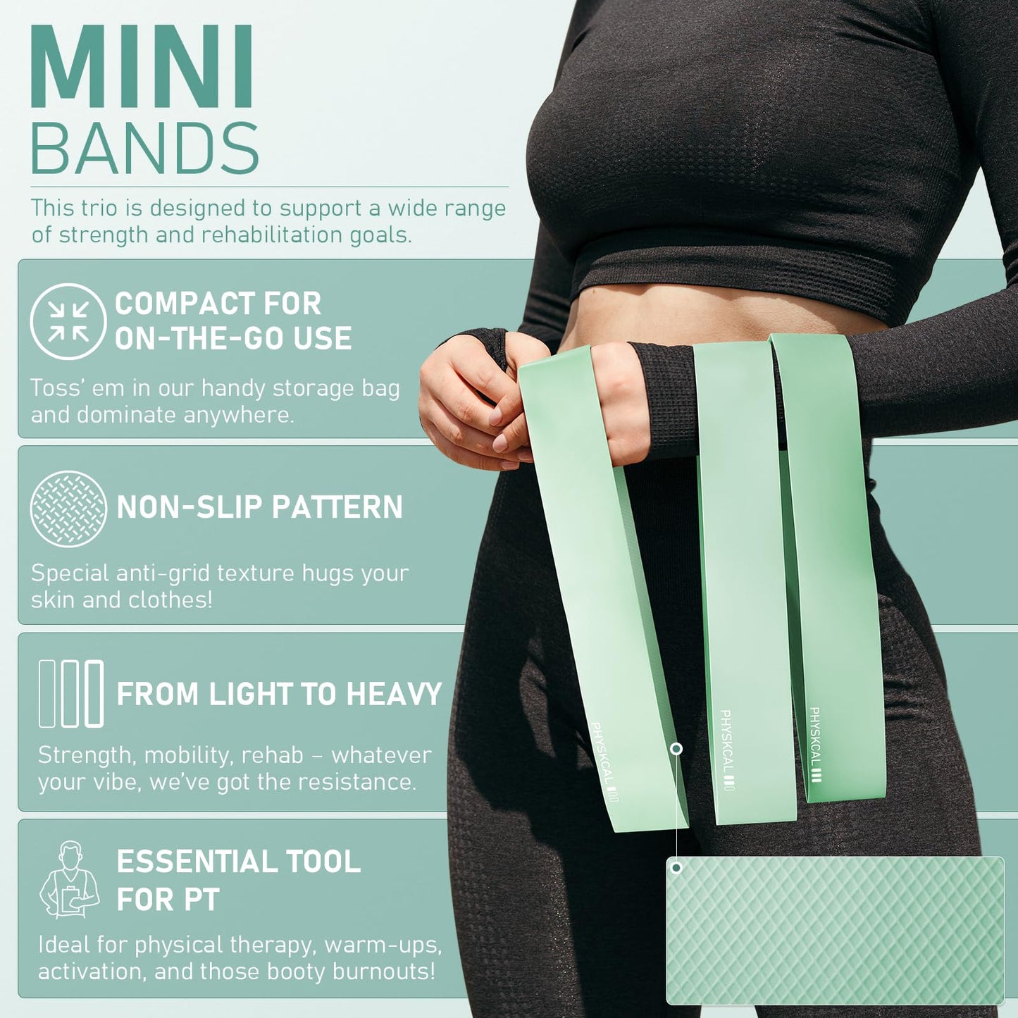 PhysKcal Pilates Ring Set, 15-Inch Magic Circle with 1x Core Ball, 3X Resistant Loop and 2X Flex Band, Mat Pilates at Home Essential Kit (Soft Mint)