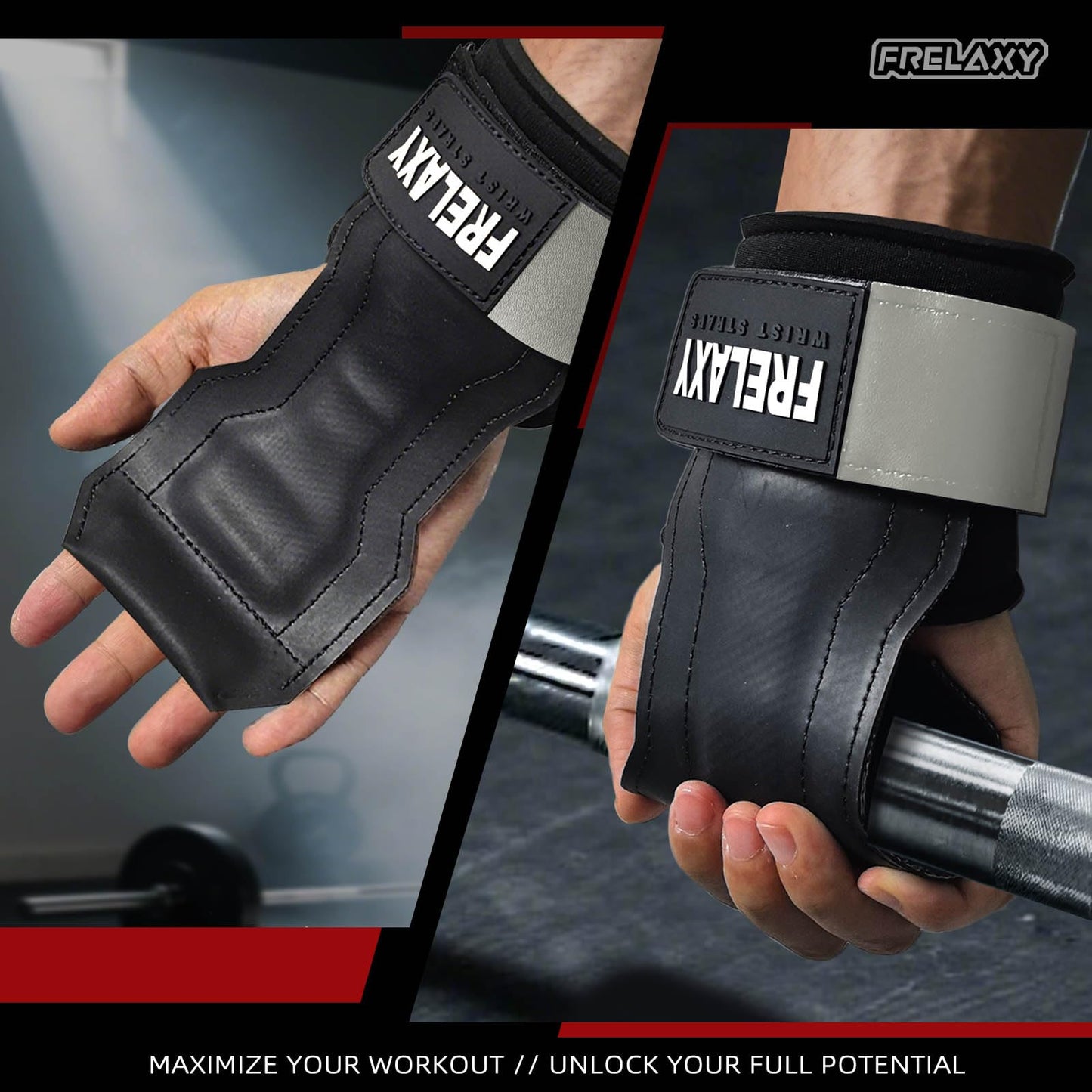 Frelaxy Lifting Wrist Straps, Rubber Weight Lifting Grips with Non-Slip Palm & Wrist Wraps Support for Deadlifts, Pull Ups, Rows, Heavy Powerlifting, Lat Pulldowns (Grey)