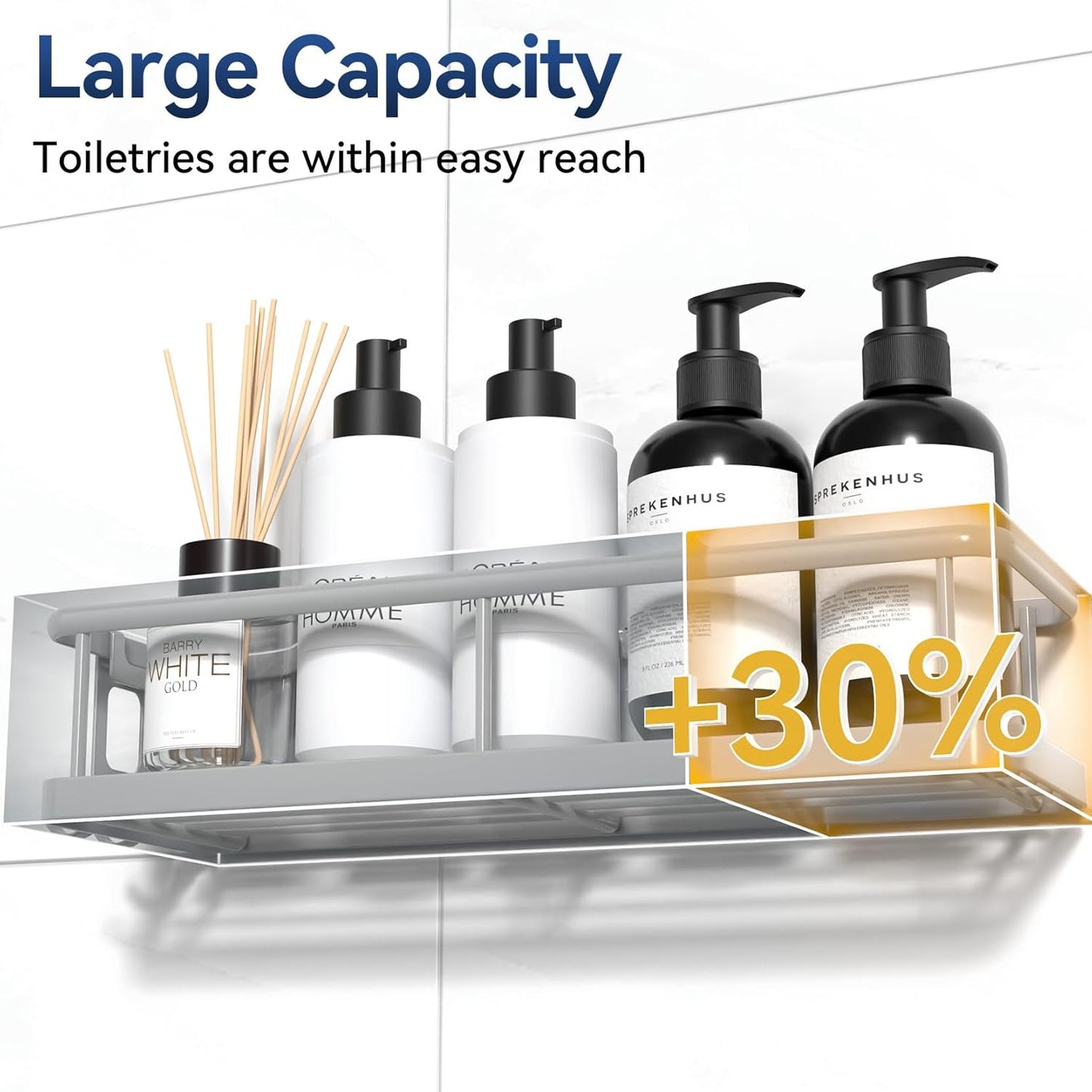 YASONIC Shower Caddy - No Drill Bathroom Organizer with Removable Hooks | Rust-Proof Grey Shelves, 2 Pack
