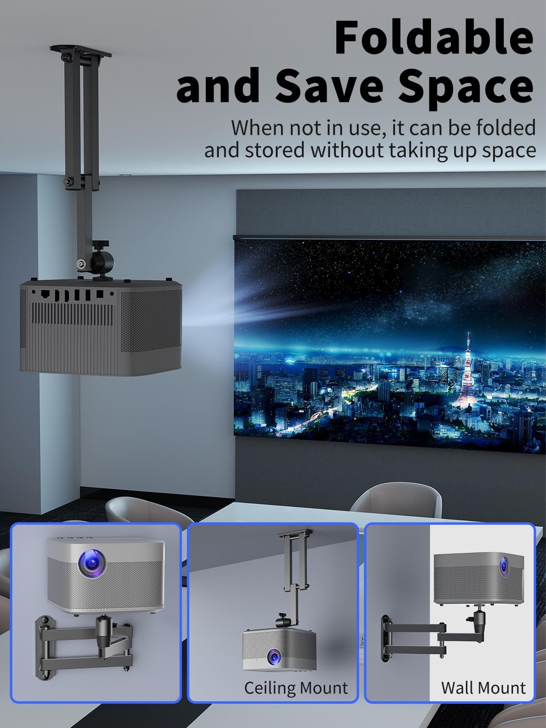 suptek 1/4", M4 M6 MA1330YTPRO Universal Foldable Projector Wall Mount - Adjustable Bracket for Projectors, Compatible