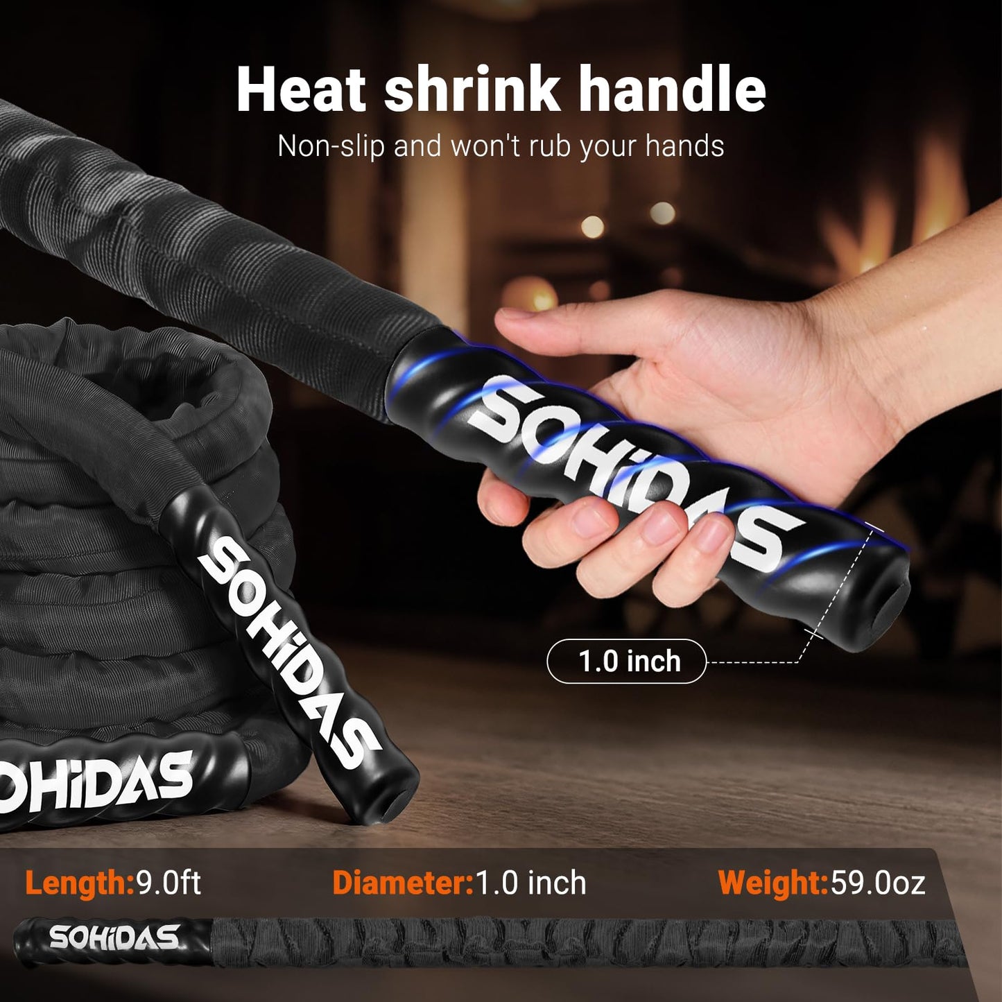 SOHIDAS Weighted Jump Rope for Men Women, 3.68LB Adult Jump Ropes for Fitness Heavy Skipping Rope, Jumping Rope for Training Muscle Speed Home Gym Workout Equipment Exercise Jumpropes Weight Loss