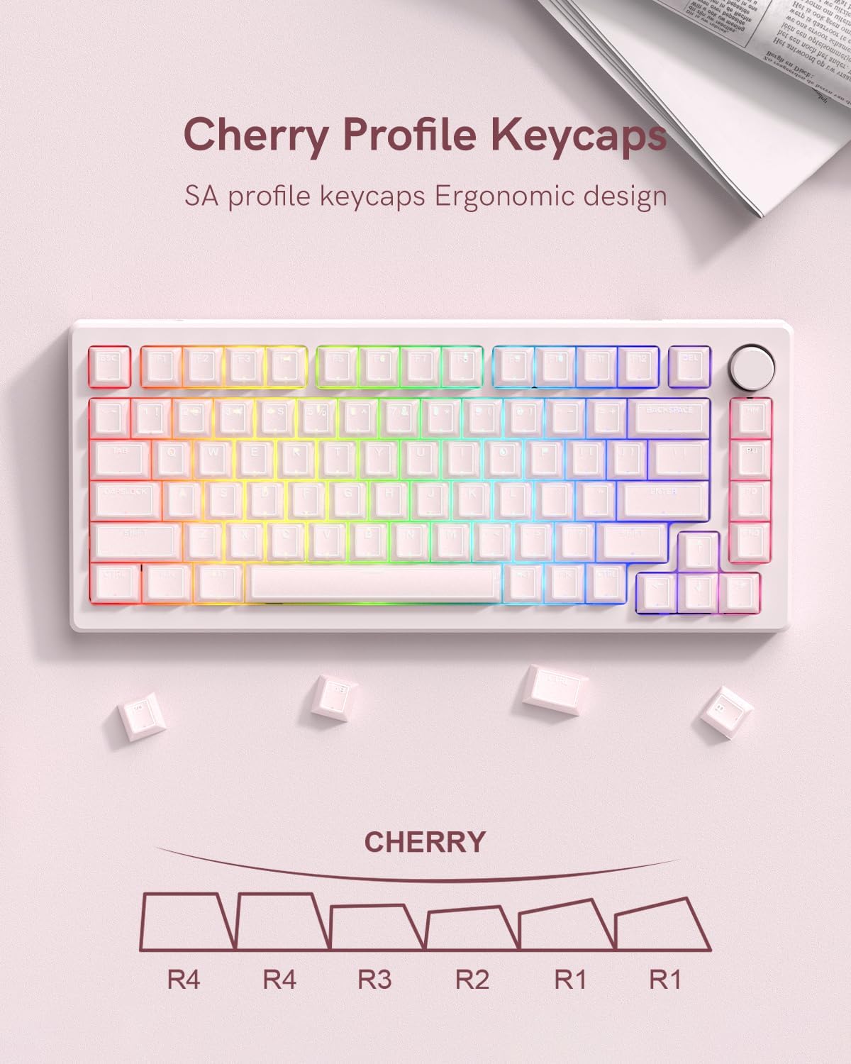 Klymra 142Key Set, 142 60% 65% 75% 87 104 108 Pink Jade keycap, Translucent Double Shot Keys Cherry Profile for Layout