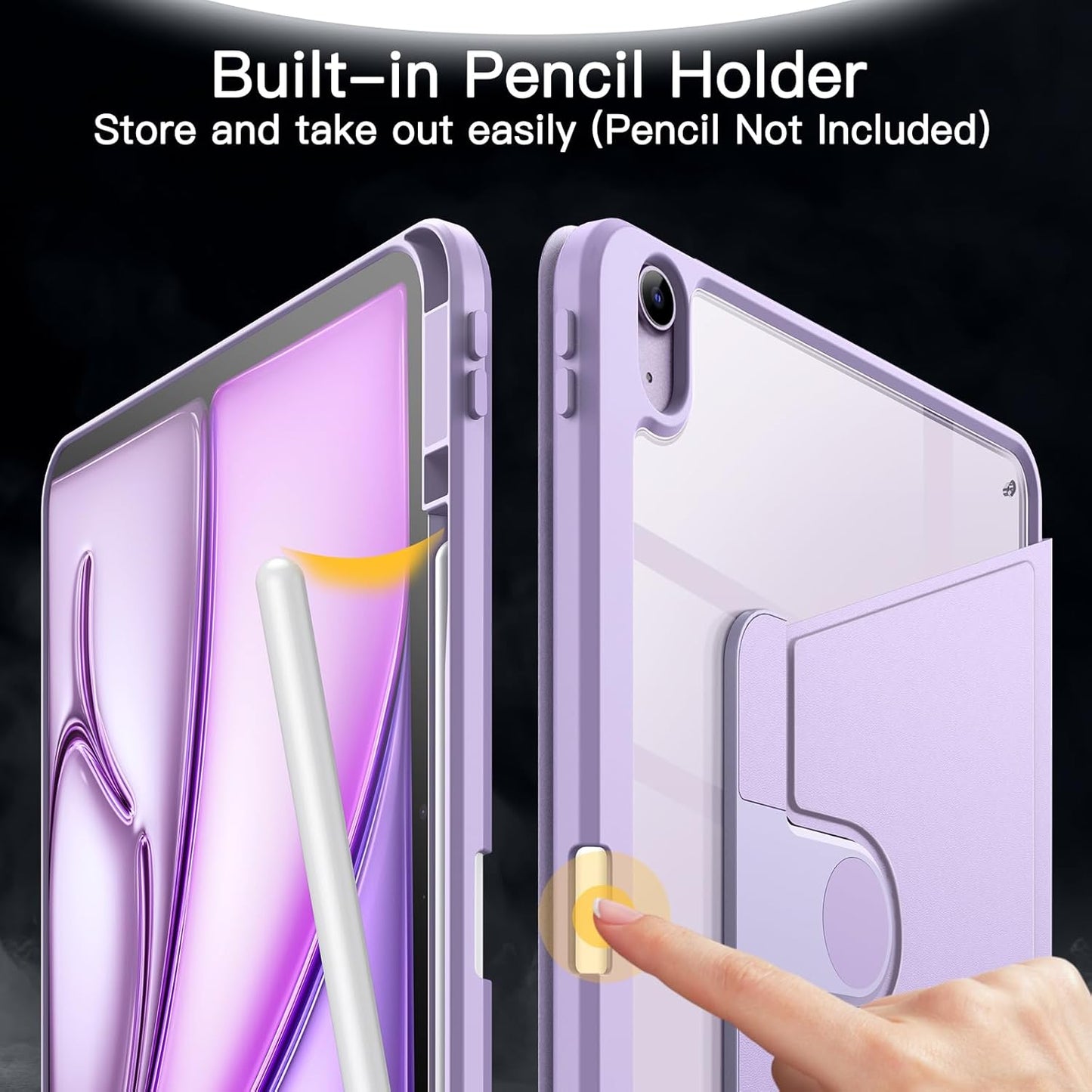 JETech 13-Inch M4/M3/M2 (2026/2025/2024) 360 Rotating Case for iPad Air with Pencil Holder, Degree Rotation Protective