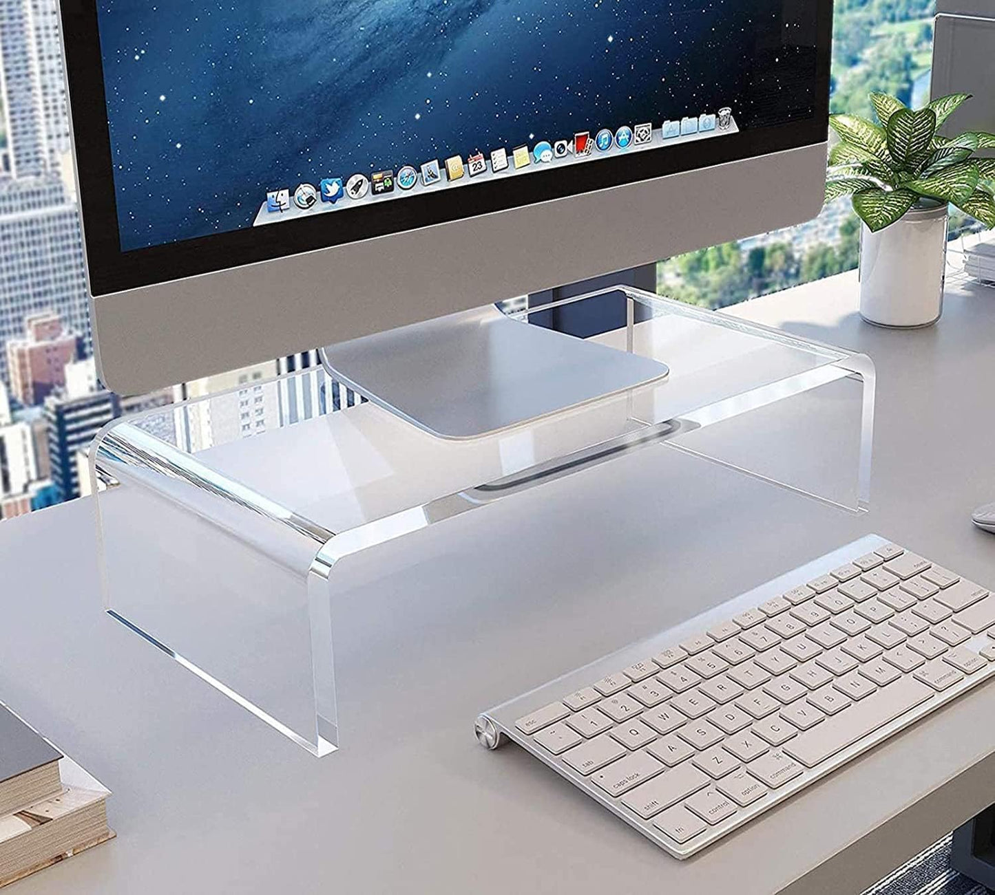 VAOLLO (14"/7.1"/3.6") Clear Monitor Stand Riser, Computer Monitor Stand/Acrylic Monitor Riser for Home Office Laptop