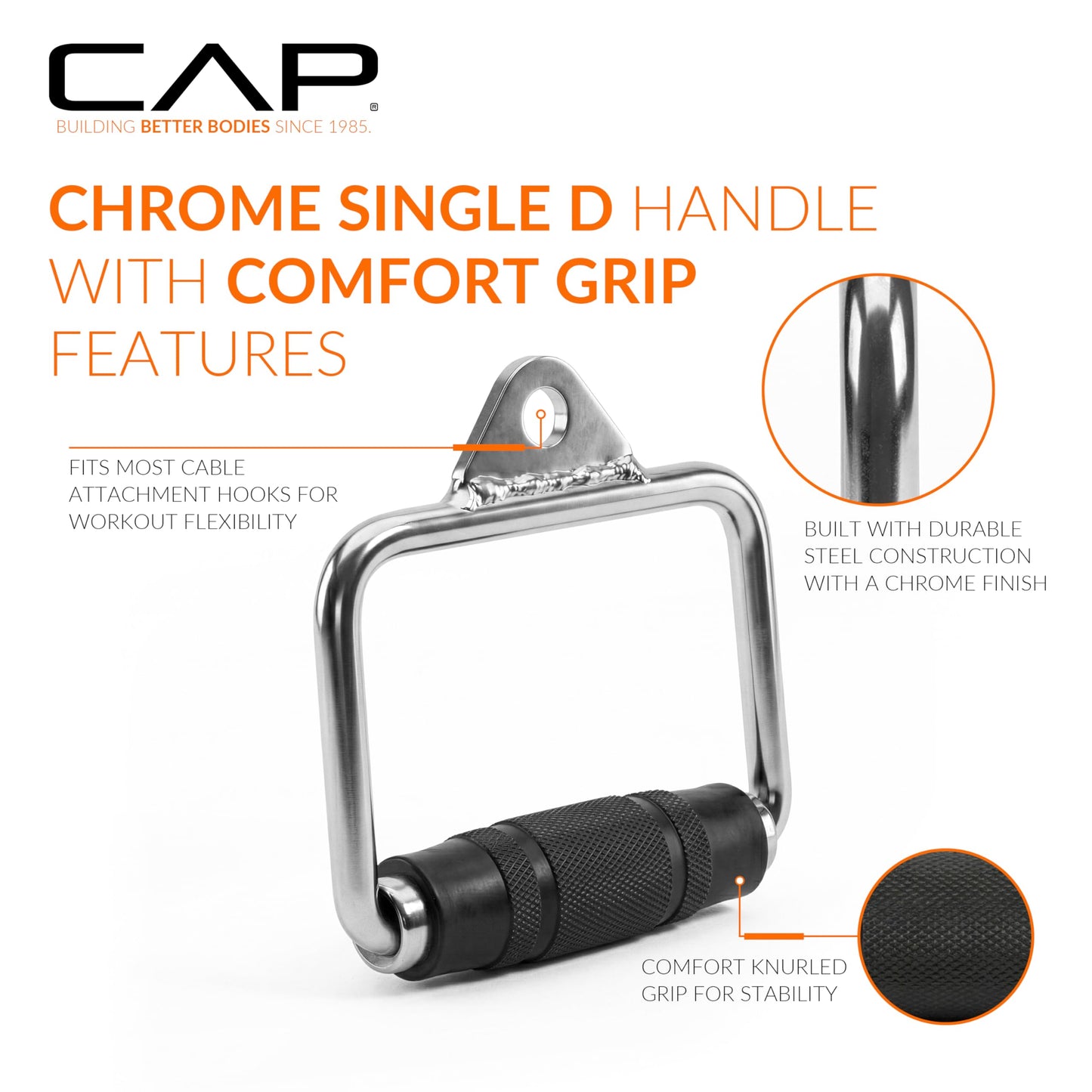 CAP Barbell Single D Handle with Rubber Handgrips