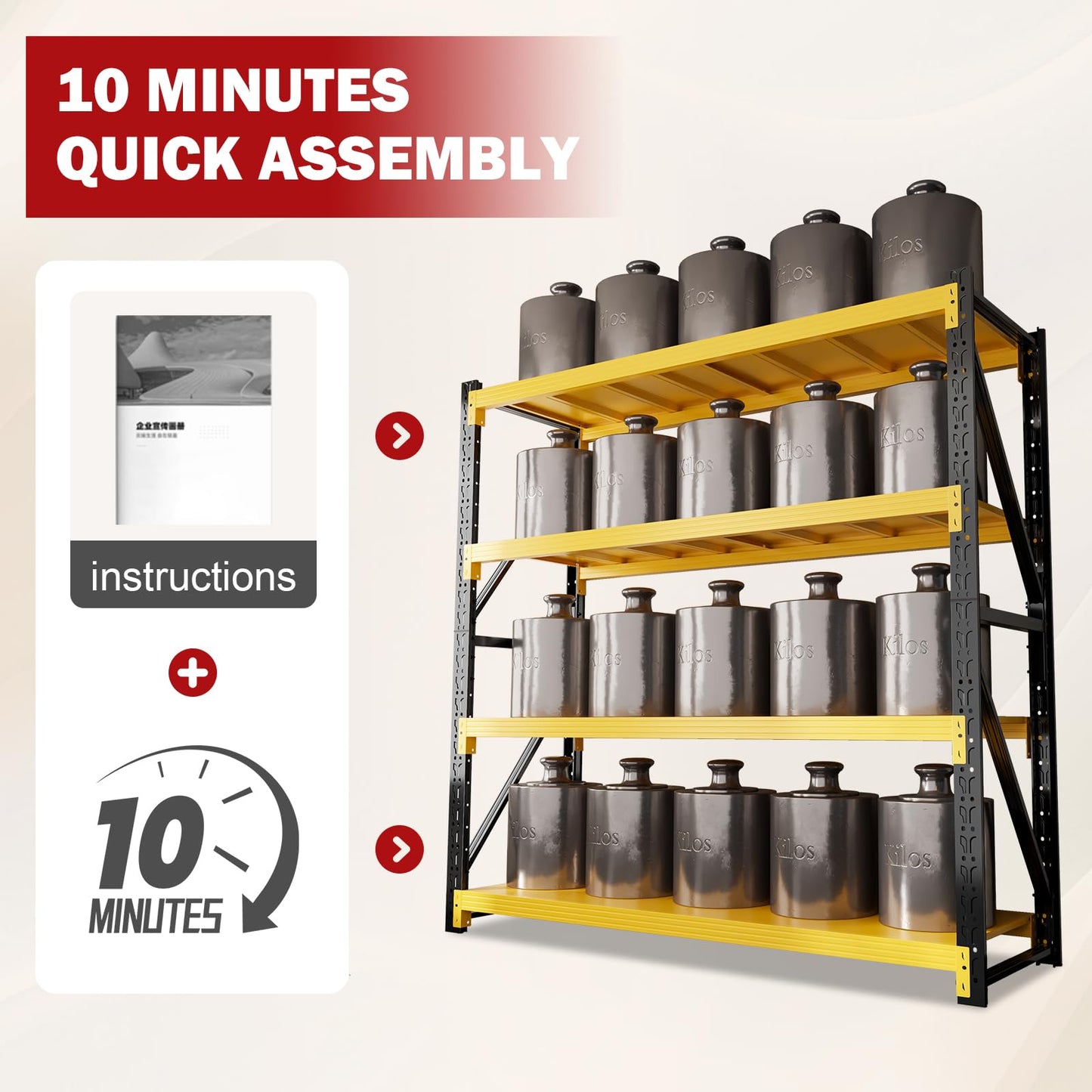 SXJJAR 48” W Storage Shelves 4000LBS Garage Metal Shelving Heavy Duty 4-Tier Adjustable Storage Shelves Industrial Shelving Unit for Garage, Basement, 48" W X 24" D X 79" H Yellow