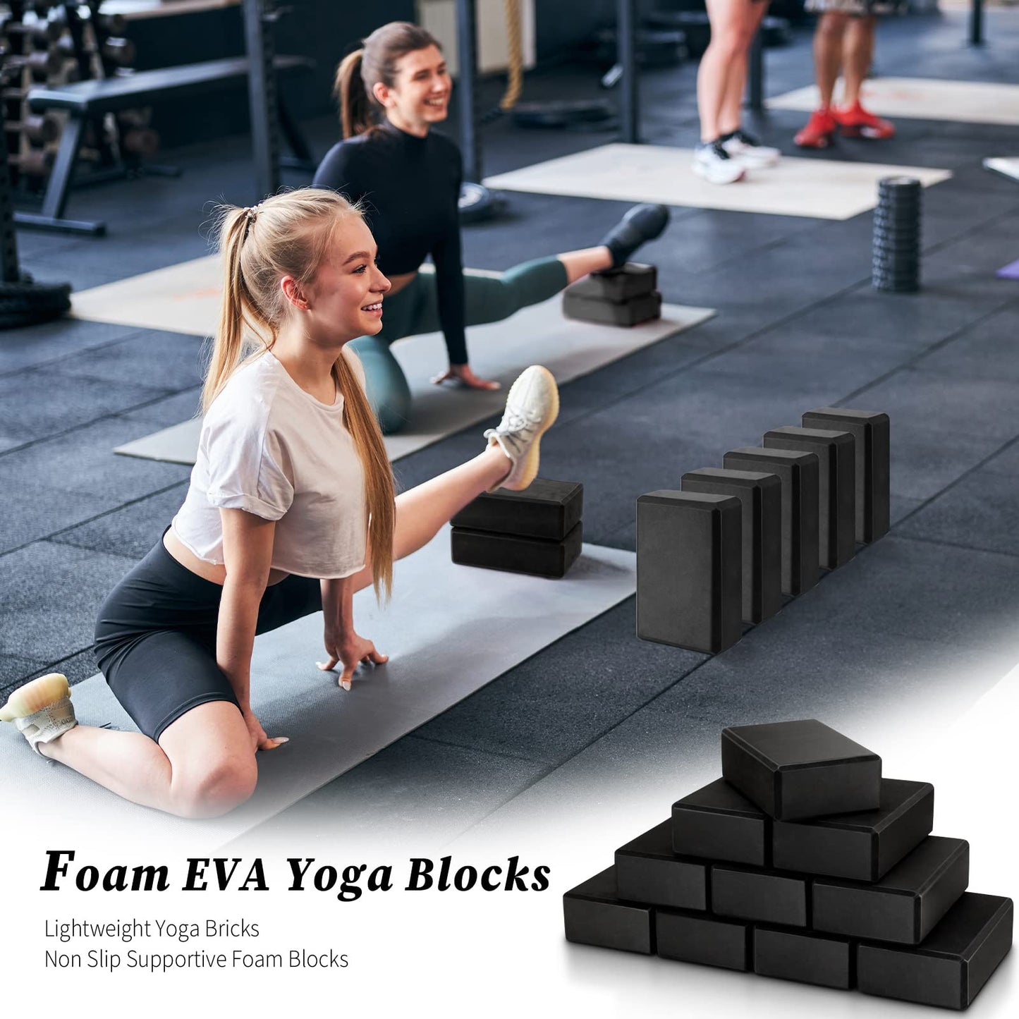 10 Pcs Foam EVA Yoga Blocks Lightweight Non Slip Supportive Yoga Bricks for Pilates Stretching and Meditation, Women Men Yogi Beginners(120g,Black)