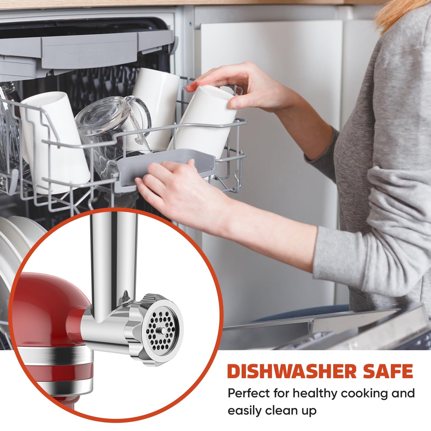 Stainless Steel Meat Grinder for KitchenAid Mixer, Meat Grinders, Sausage Stuffer, Burger Press, For Kitchen Aid Meat Grinder Attachment for KitchenAid Stand Mixer, Dishwasher Safe