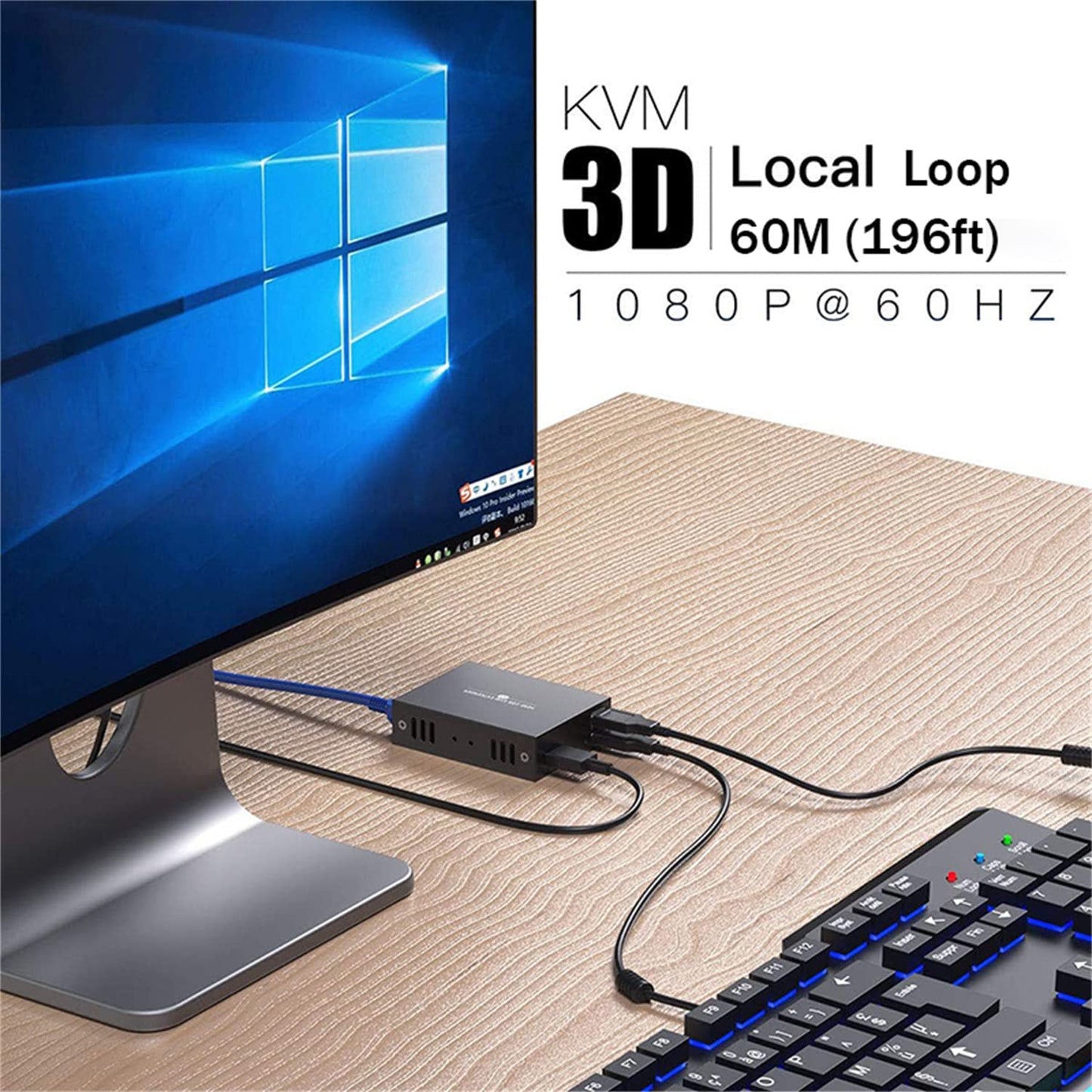 XYKJOBC 60M Cat5e Cat6 1080P HDMI KVM Extender Over HDMI USB KVM Extender Transmit with Loop Out Support USB Keyboard