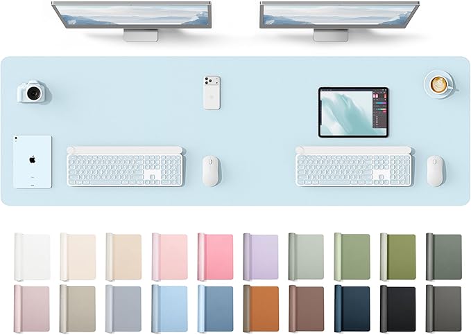YSAGi Leather Desk Protector, Office Mat, Large Mouse Mat, Non-Slip PU Leather Blotter, Laptop Desk Mat, Waterproof Writing Pad for Office and Home(Baby Blue, 63" x 17.2")