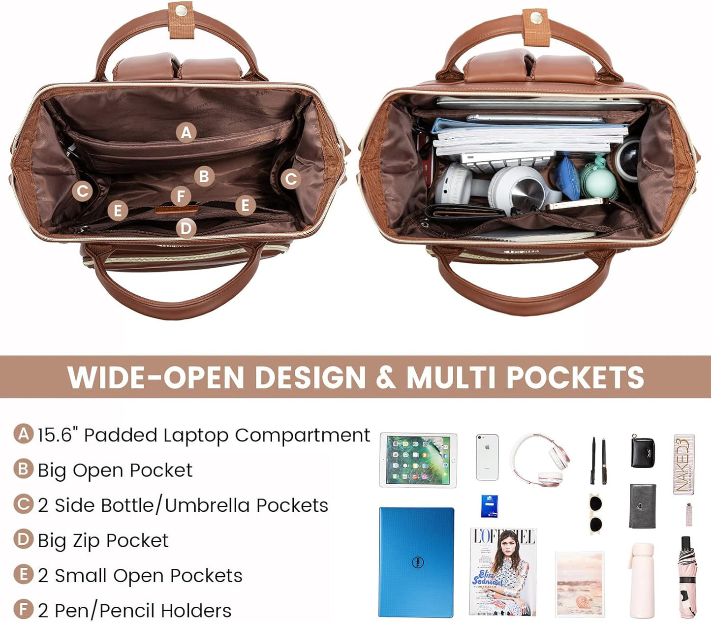 Backpack 15.6 inch,Travel Backpack LOVEVOOK Leather Laptop for Women Purse Nurse Teacher Carry On Computer