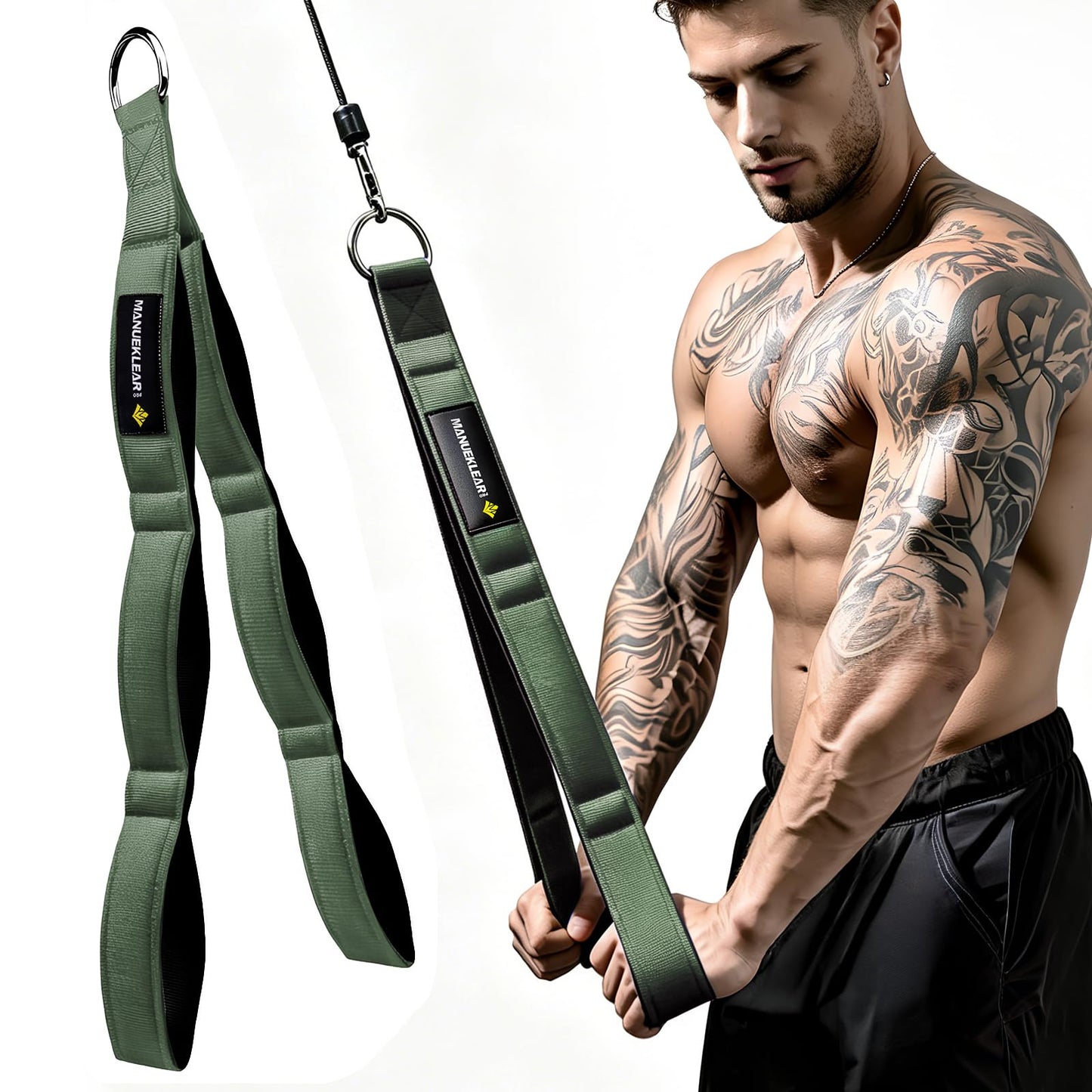 MANUEKLEAR 3 Grip Lengths in 1 Tricep Rope Cable Attachment with Ergonomic Handles, Greater ROM for Tricep Push Down Attachment Professional Gym Rope for Overhead Extension