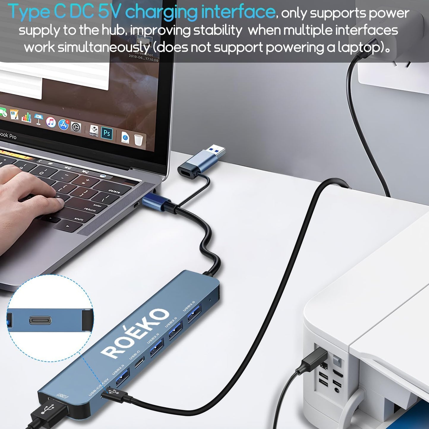 ROKO 3.0,USB 1xUSB 3.0,4xUSB2.0,2 7in1) USB Hub c hub,USB hub with Multiport Adapter, USB Splitter with x USB C,Hub