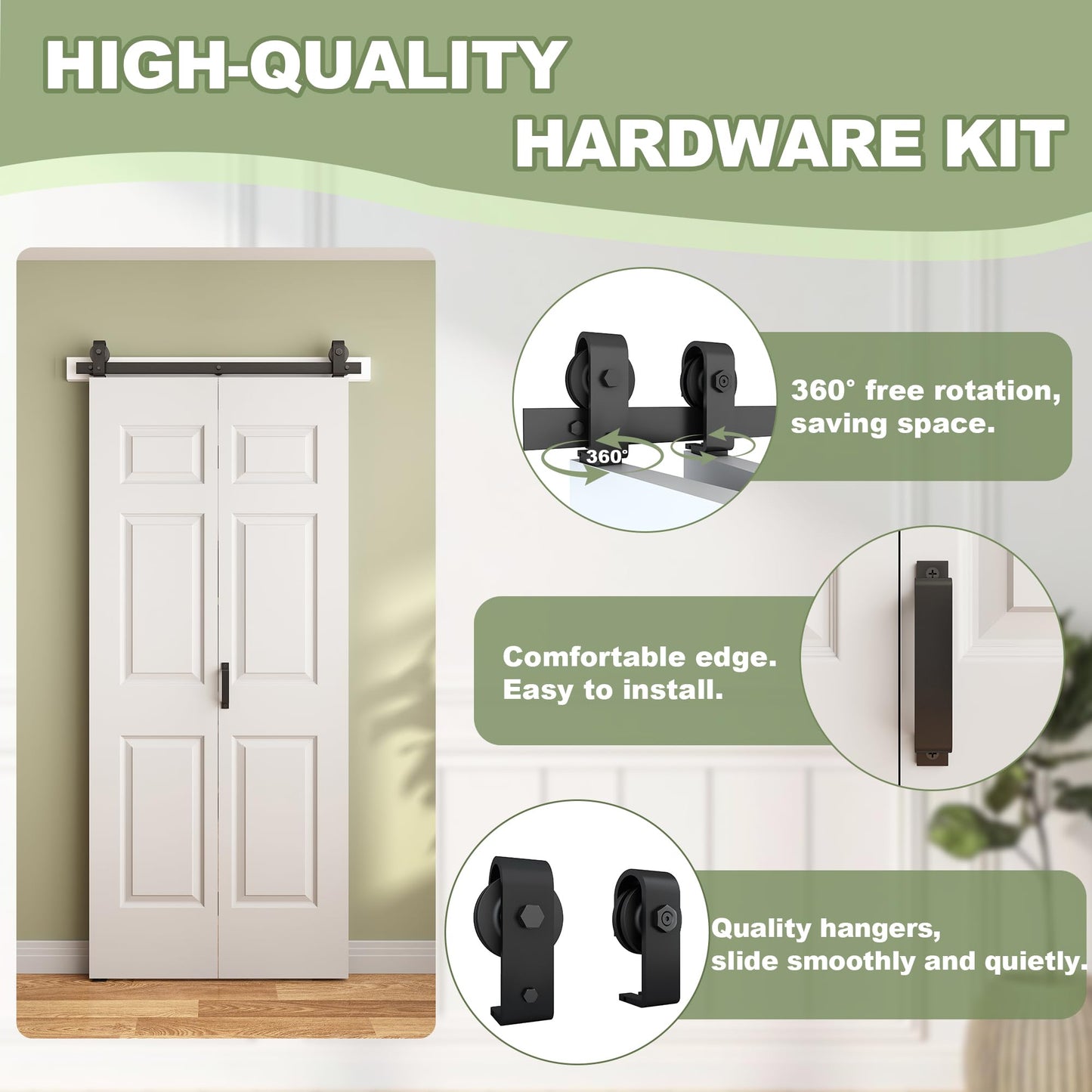 JUBEST 36"x 84" Bifold Barn Door, 6 Panel Bifold Sliding Barn Doors with 3.3FT Hardware Kit Included, Primed Doors Surface, Hollow-core & MDF Molded Panel, Double 18" x 84" Door Panels, DIY Available