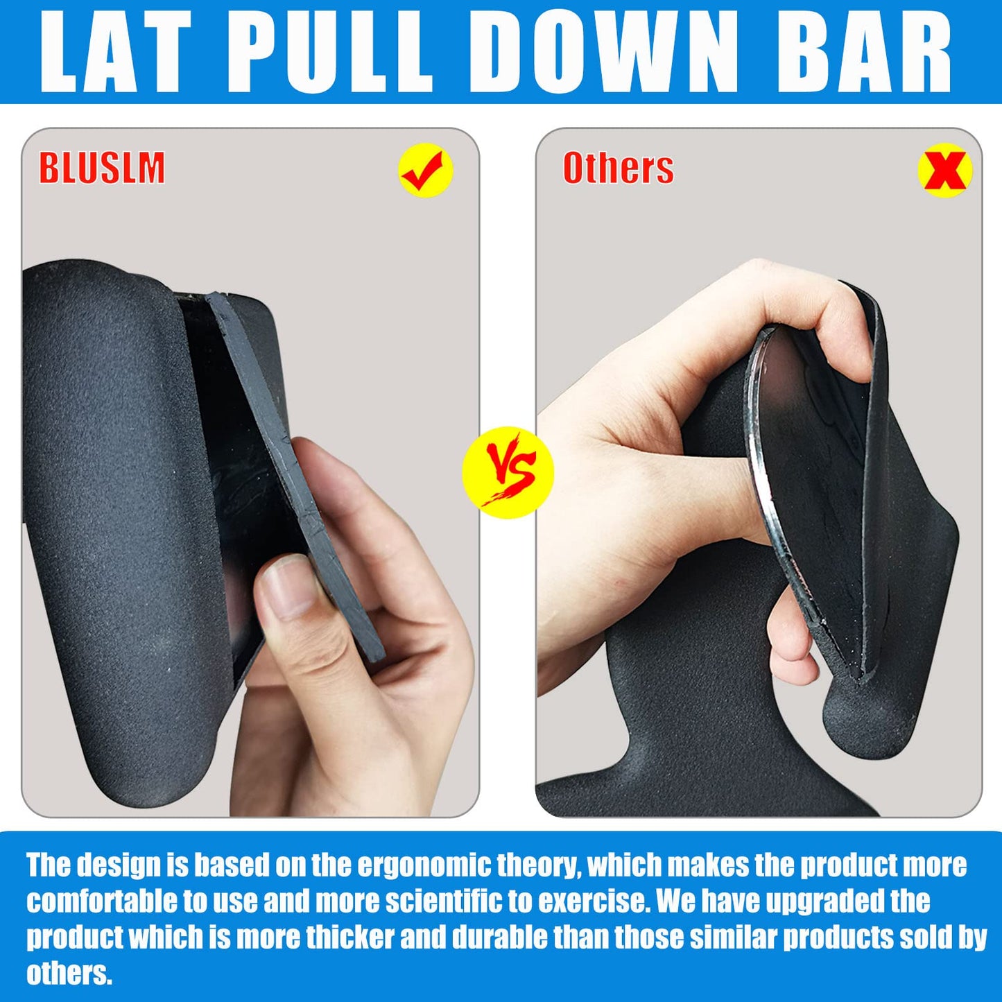 BLUSLM LAT Pull Down Bar for Cable Machine, LAT Pulldown Attachments T-bar V-bar Cable Attachment for Gym, Back Tricep Strength Training Handle