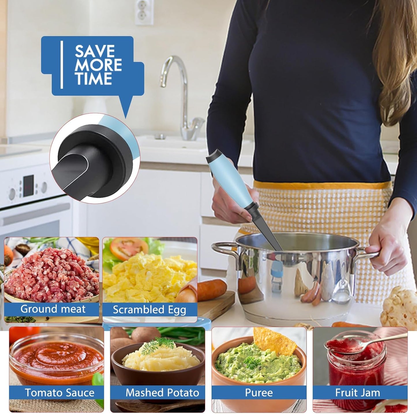 Skiennix Meat Chopper - Heat Resistant Nylon Hamburger Masher Tool | Aqua Color, Perfect for Ground Beef