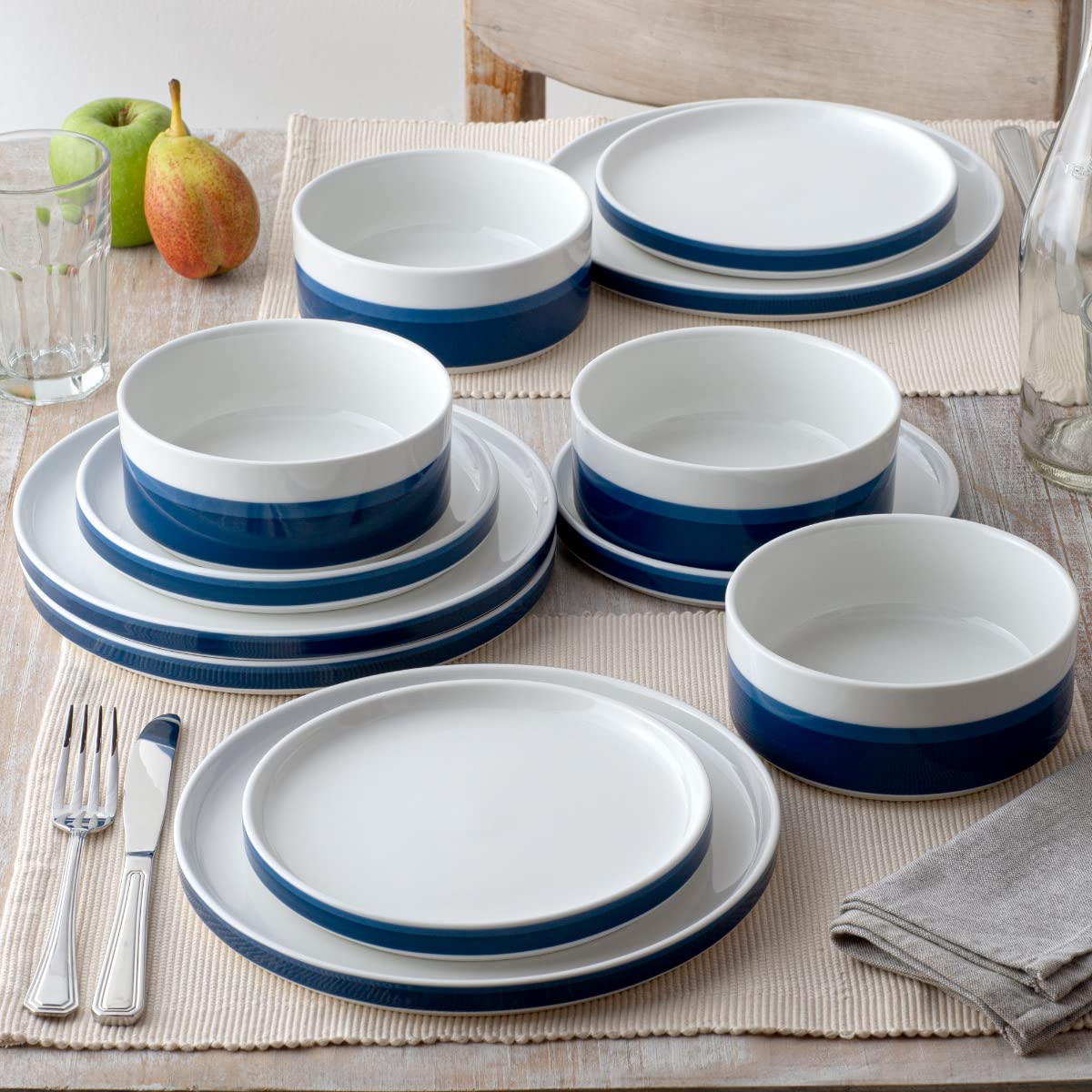 Noritake ColorStax Stripe Blue 12-Piece Dinnerware Set, Service for 4