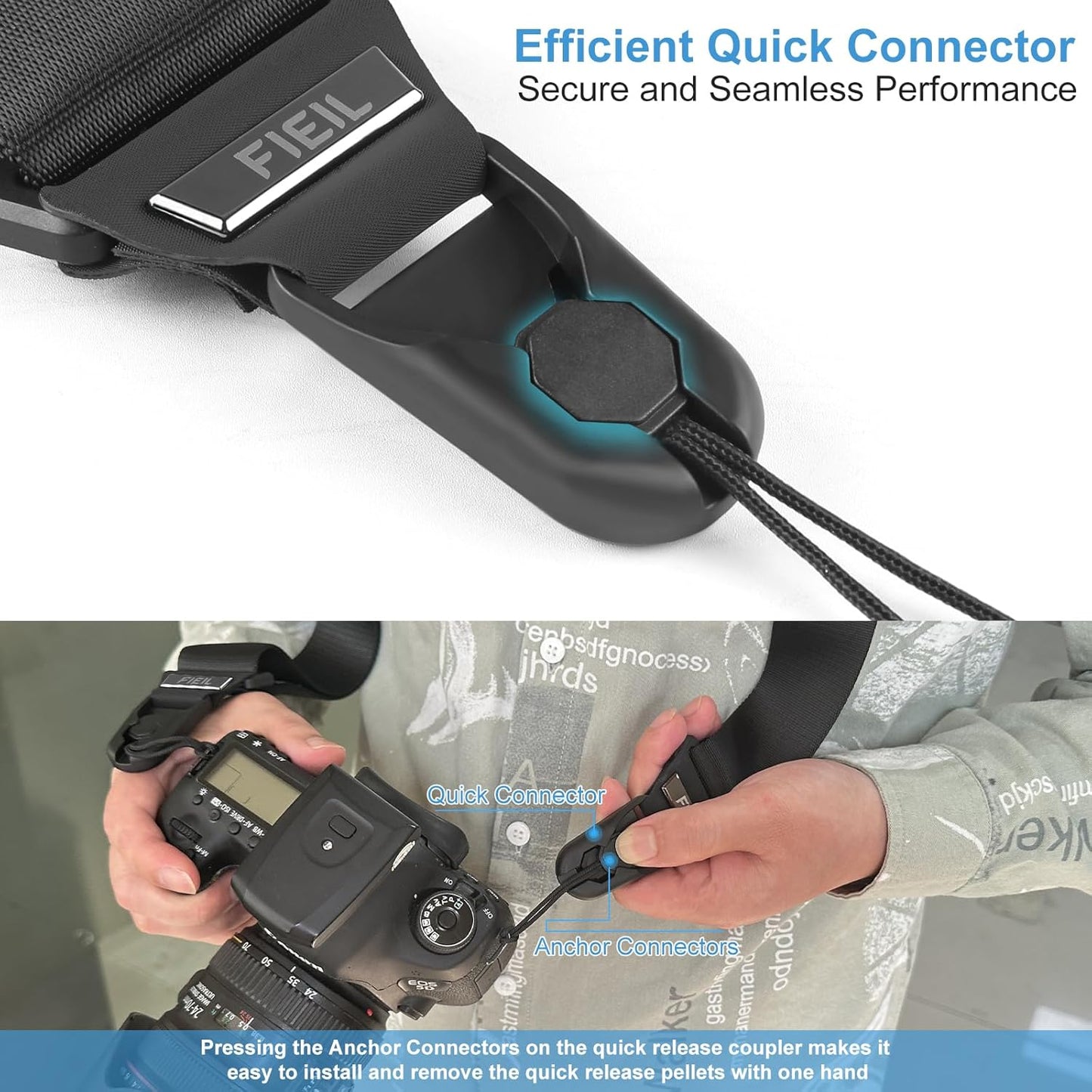 FIEIL Camera Strap with Quick Release Plate, Adjustable Camera Neck Strap, Comfort Camera Sling Strap, Quick Release