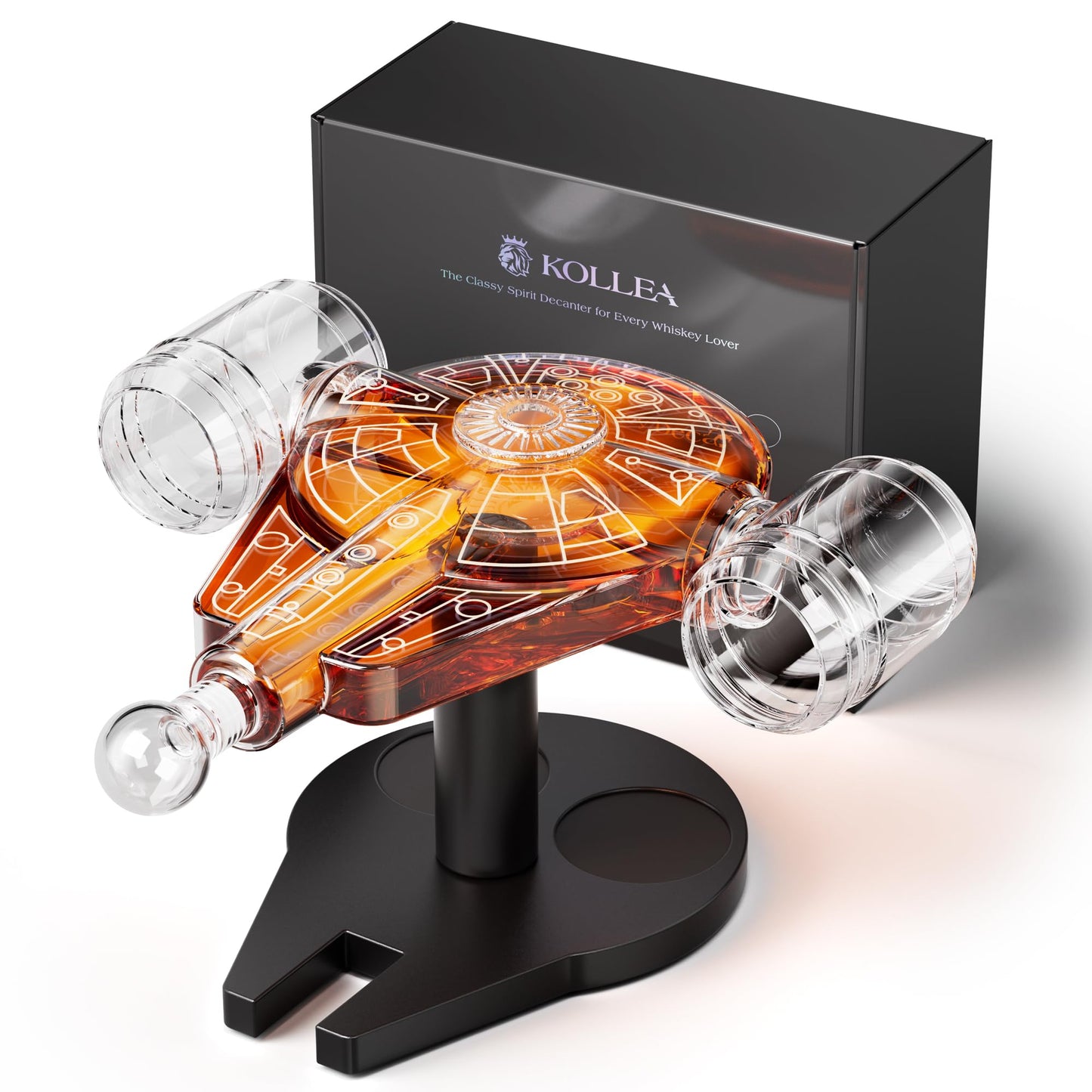 Kollea Galaxy Blue Spaceship Whiskey Decanter Sets for Men, Spacecraft Limited Edition, 2 Funny Shot Glasses, Gift Ideas, Cool Liquor Dispenser for Home Bar, Fathers Day Birthday Gifts for Men Dad Him