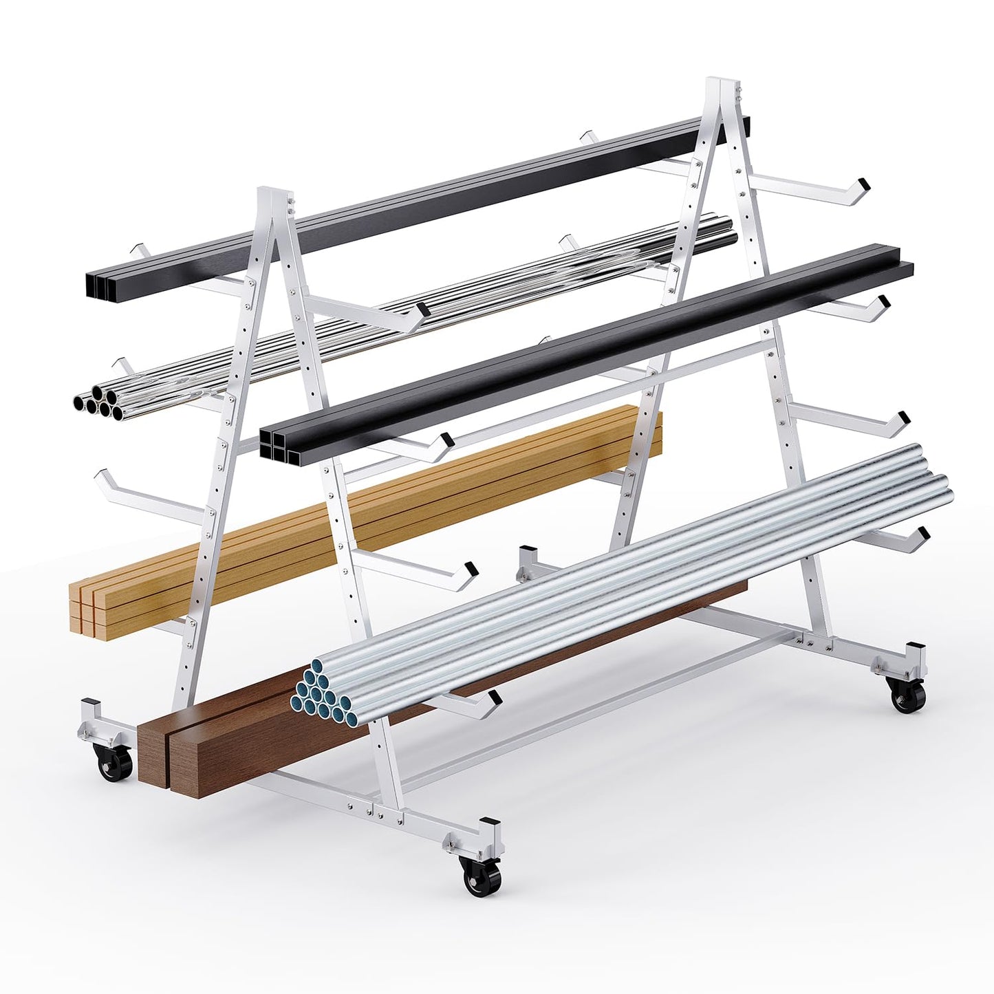 BUYYAH Horizontal Storage Rack with 4 Swivel Wheels, Heavy Duty Mobile Material Handling Conduit Pipe Rack, 5ft x 3.7ft x 4.3ft