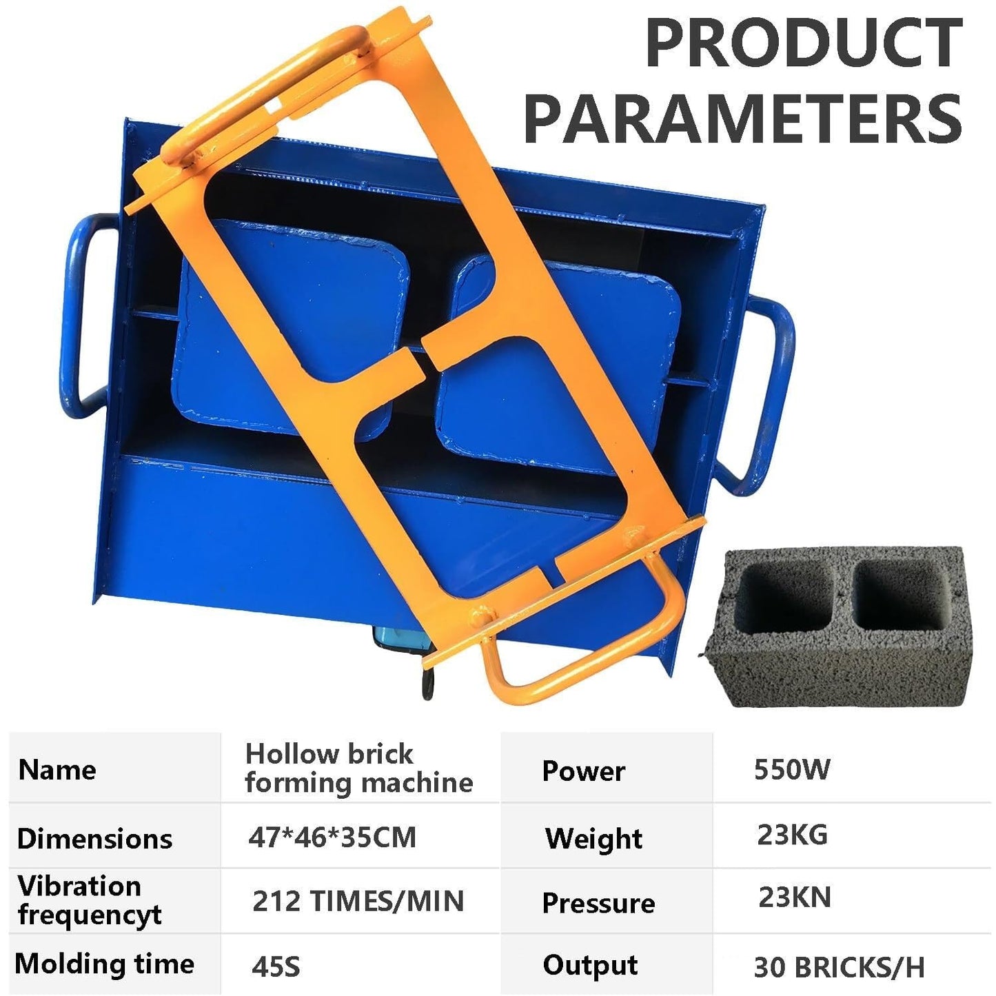 Cement Block Forming Machine, Brick Making, Multiple Molds Optional, 23kn Pressure, 45s Fast, 30 Bricks/H, Suitable for Home Use, Farm Manufacturing(H6)