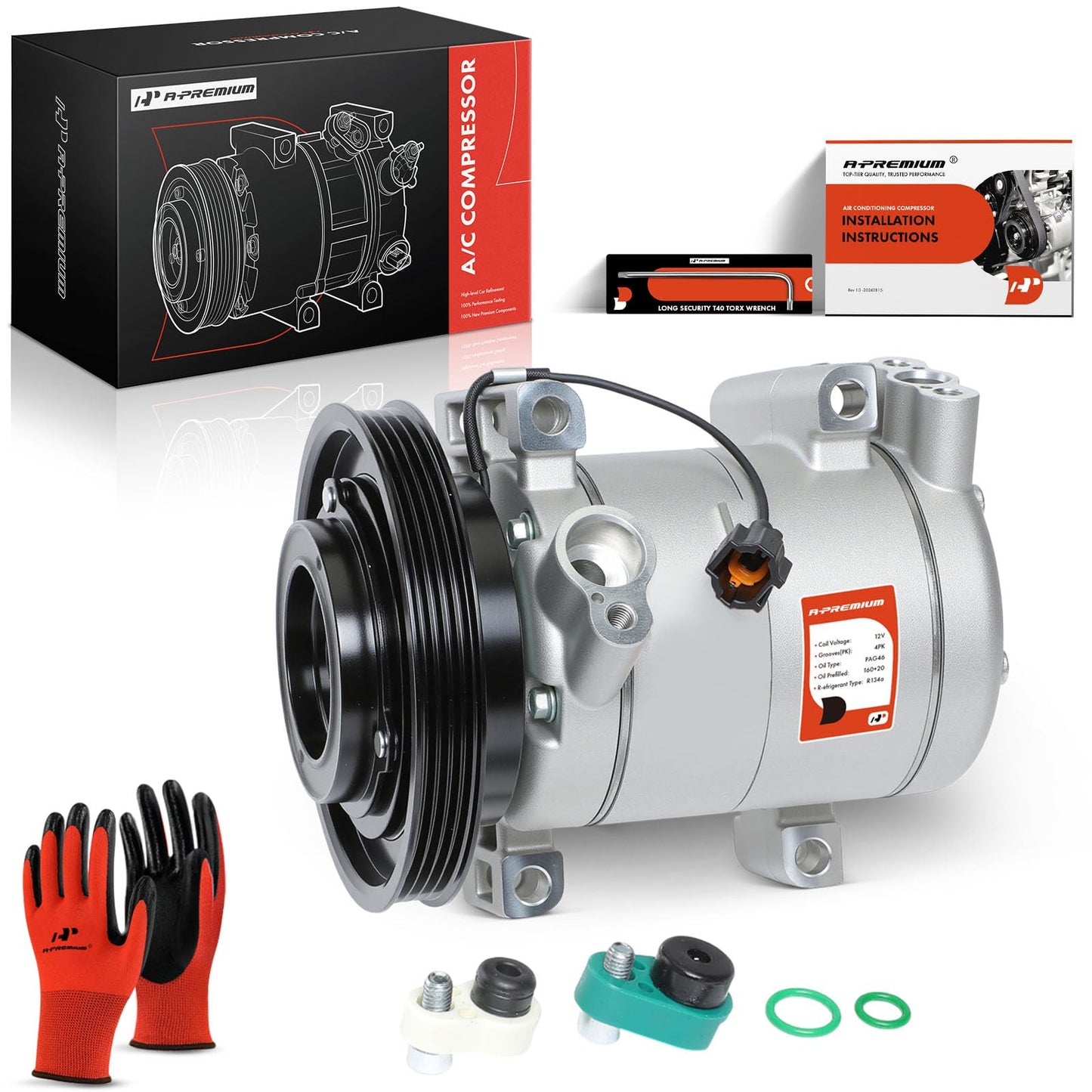 A-Premium Air Conditioner AC Compressor with Clutch Compatible with Nissan Frontier 3.3L 1999-2004, Xterra 3.3L 2000-2004, DKV14C Style, 4 Grooves