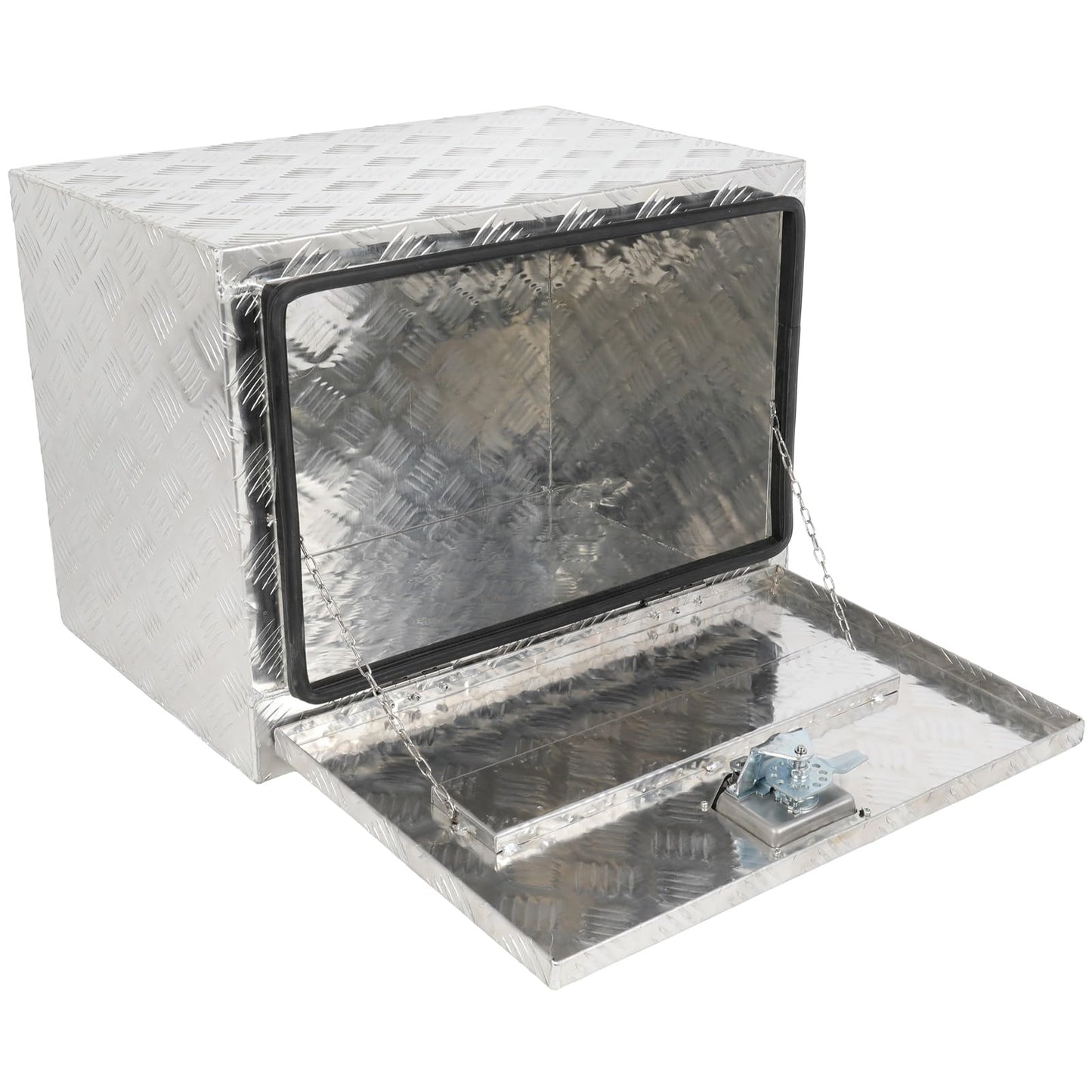 SCITOO 24 Inch Diamond Plate Truck Bed Tool Box,Aluminum Heavy Duty Crossover Storage for Most Full Size Pickups,Lockable Weatherproof Chest,Fits 24" Truck Beds,Easy Access to Load and Unload