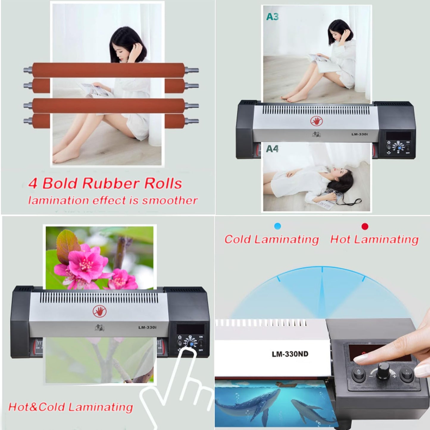INTBUYING A3 Cold Hot Dual Use Laminator 13" Width 10Mil Thickness Heating time 3-5Min Commercial Laminator for Home Office 4 Roll 110V