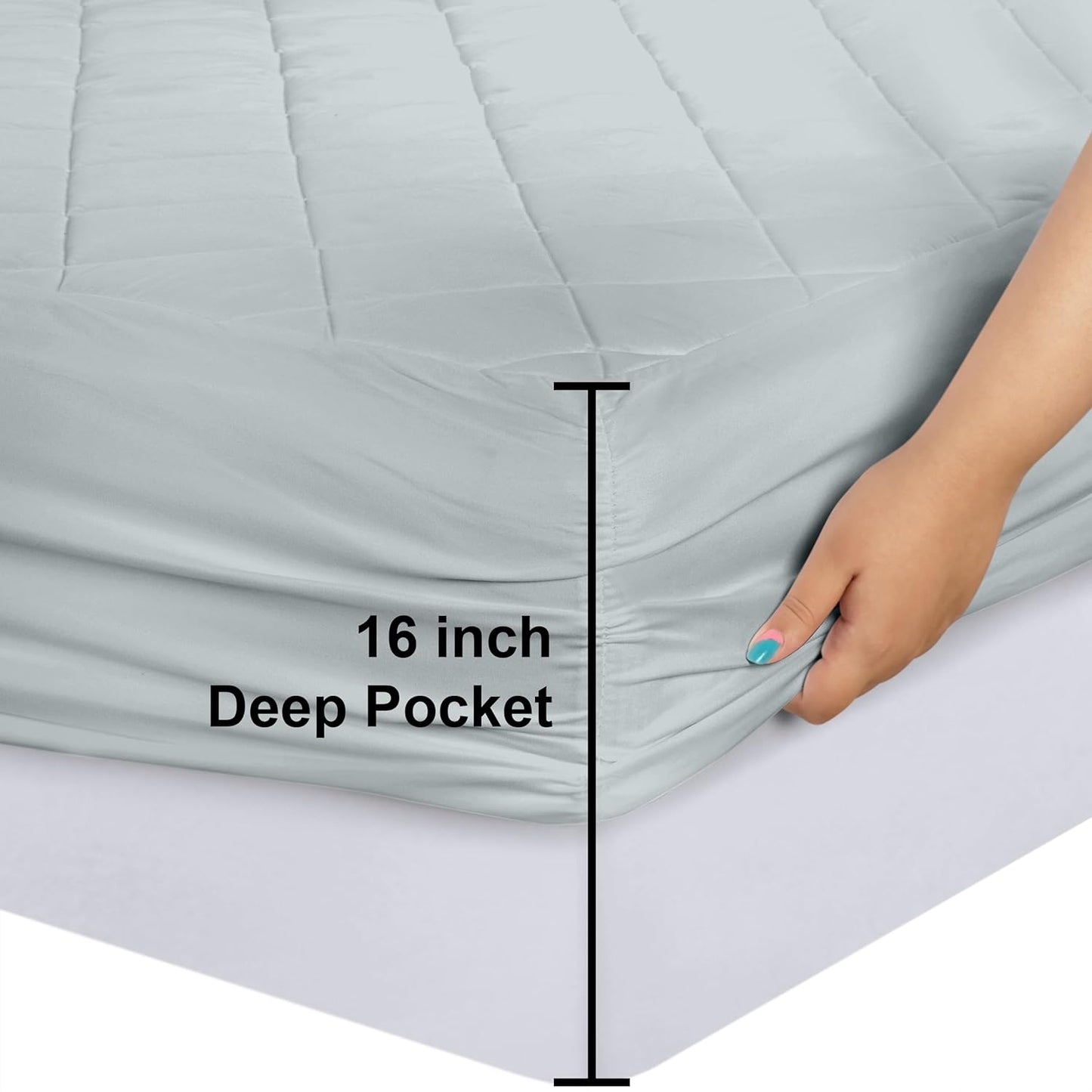 Utopia Bedding Quilted King Size Mattress Pad - Deep Pocket Protector, Machine Washable | Light Grey