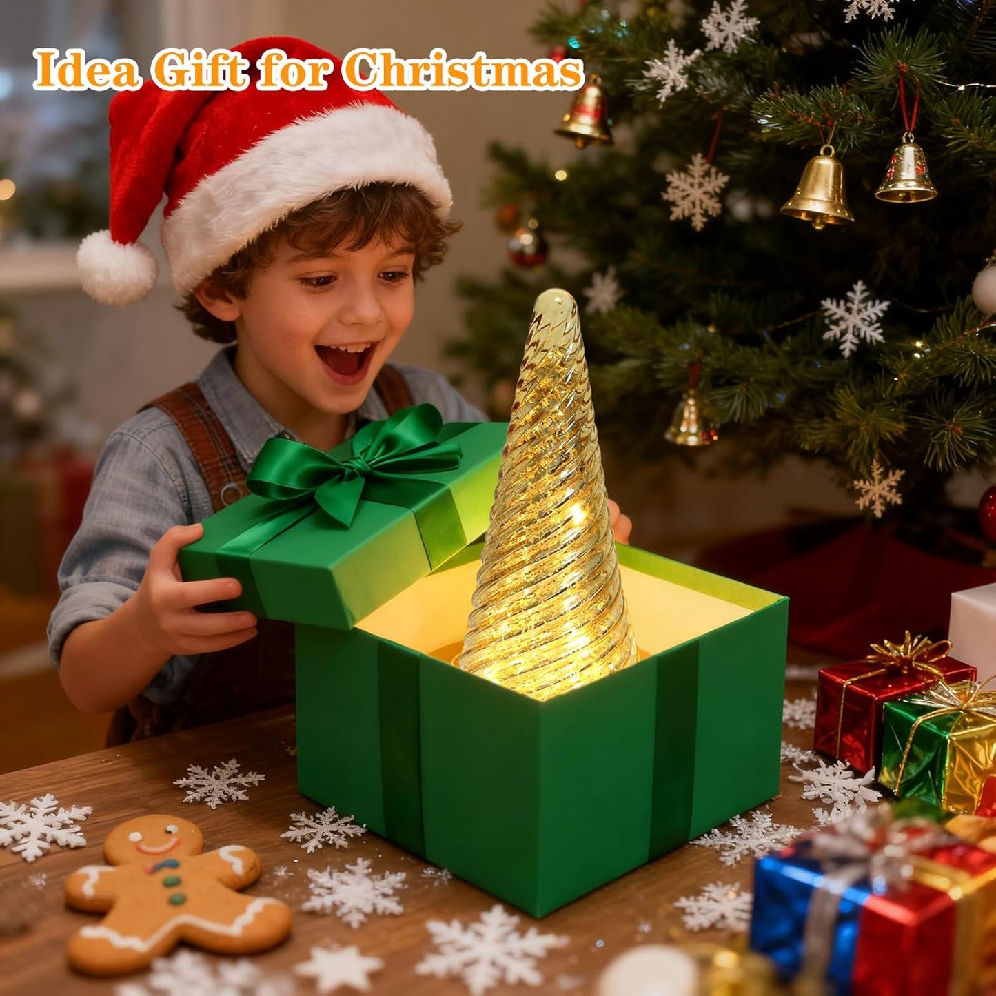 Regine Switzerland Glass Christmas Tree Decorations - Mercury LED Light Tabletop Decor | Battery Operated Night Lights with Timer for Home Festivities