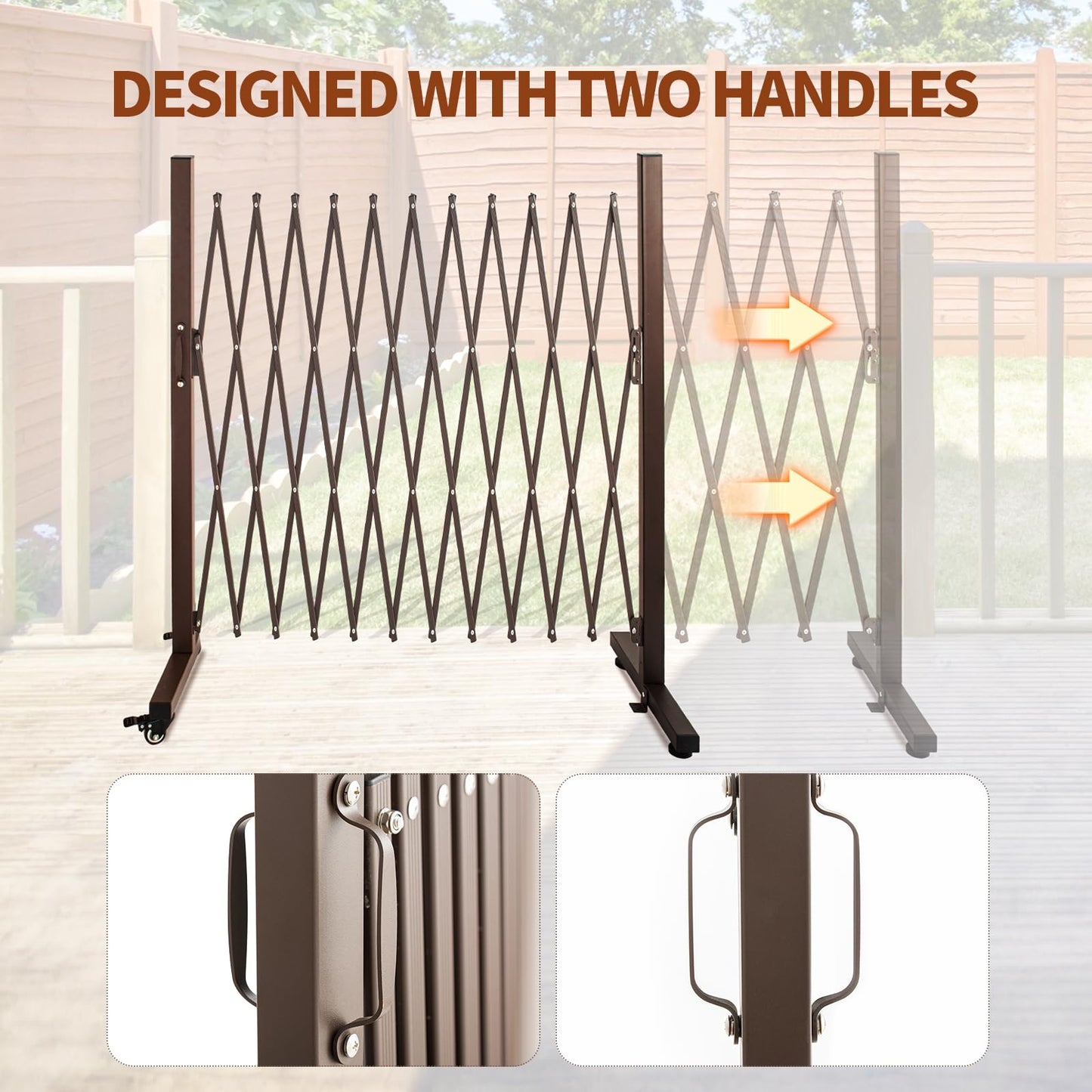TECSPACE Aluminum Expandable Garden Fence, Portable Barricade Gate with Casters, Expansion Size 126×15.2×40.6 inches, Adjustable Flexible Fence Mobile Barricade Safety Barrier
