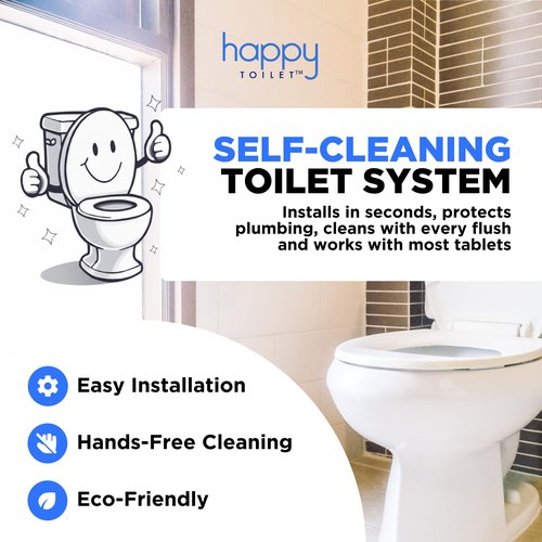 Happy Toilet Cleaner Automatic Toilet Bowl Cleaner - Easy to Install Toilet Tablet Holder - Self-Cleaning Toilet System, Deep Clean with Every Flush - Made in the USA