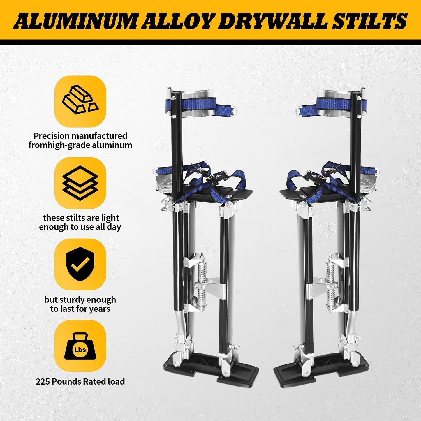 Jecoupoon 48-64 Inch Aluminum Alloy Drywall Stilts with Sliver/Black for Working at High Places (Black,48-64 Inch)
