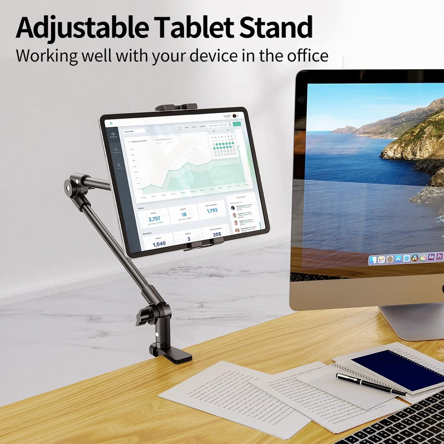 KDD 27in 4.7"-12.9" 12.9 Tablet Stand Holder, Adjustment iPad Phone Mount, Long Arm Webcam Stand Projector Camera Mount
