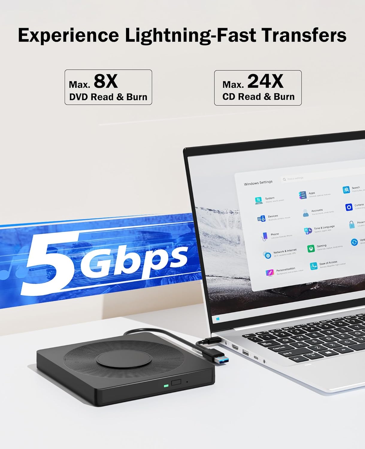 Wbacon 5 1 3.0 XP/7/8/10/11 in External DVD Player For Laptop with LightScribe DVD Burner CD Rom External CD/DVD Drive