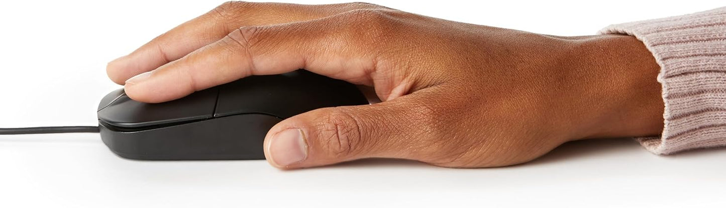 Amazon Basics 3-Button Wired USB Mouse - Design, Black