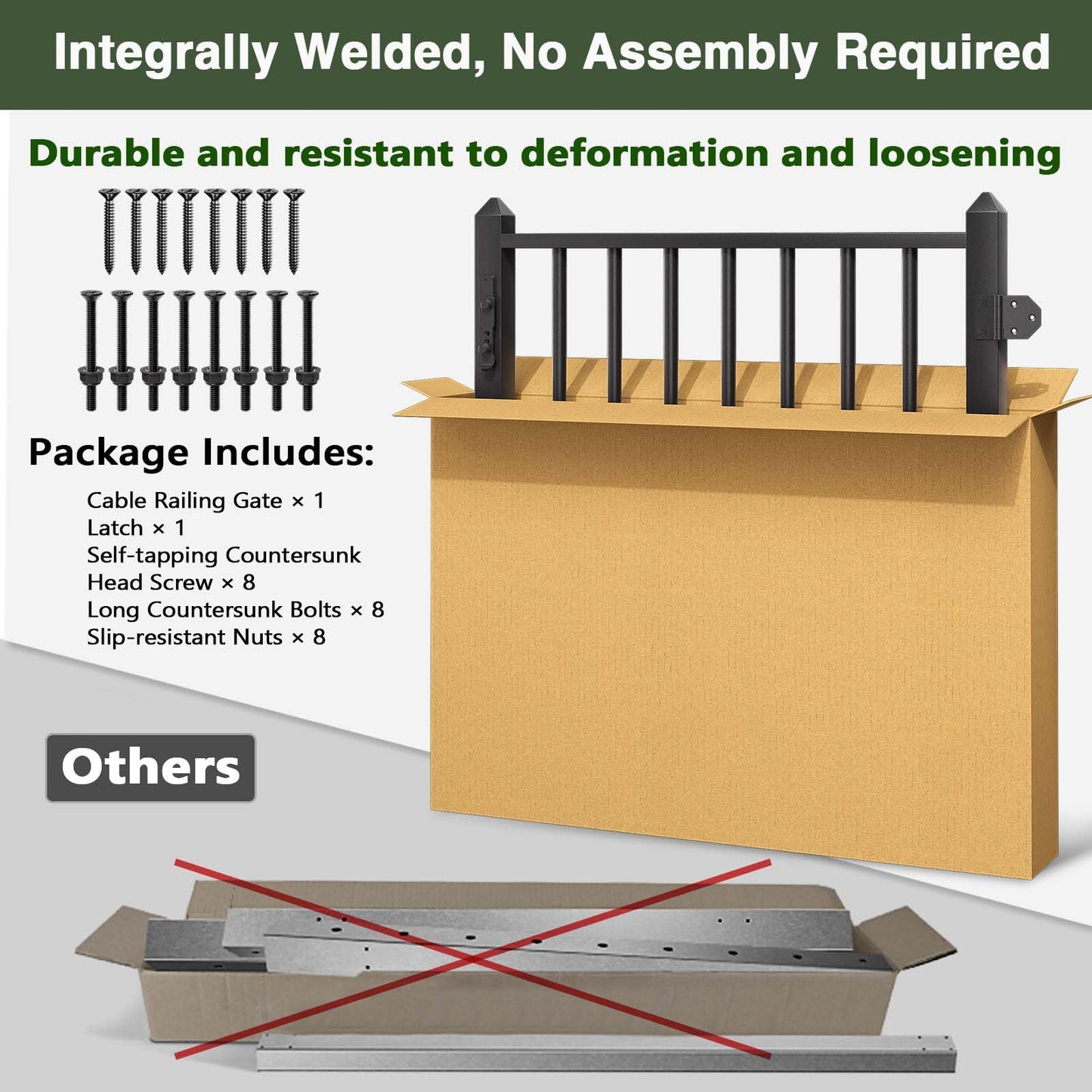 DIY DECK Deck Railing Gate Stainless Steel Black Textured Powder-Coat Finish Deck Gate Kit with Latch for Deck,Garden,Yard, Porch,Patio (Black, Left Hand in Swing)