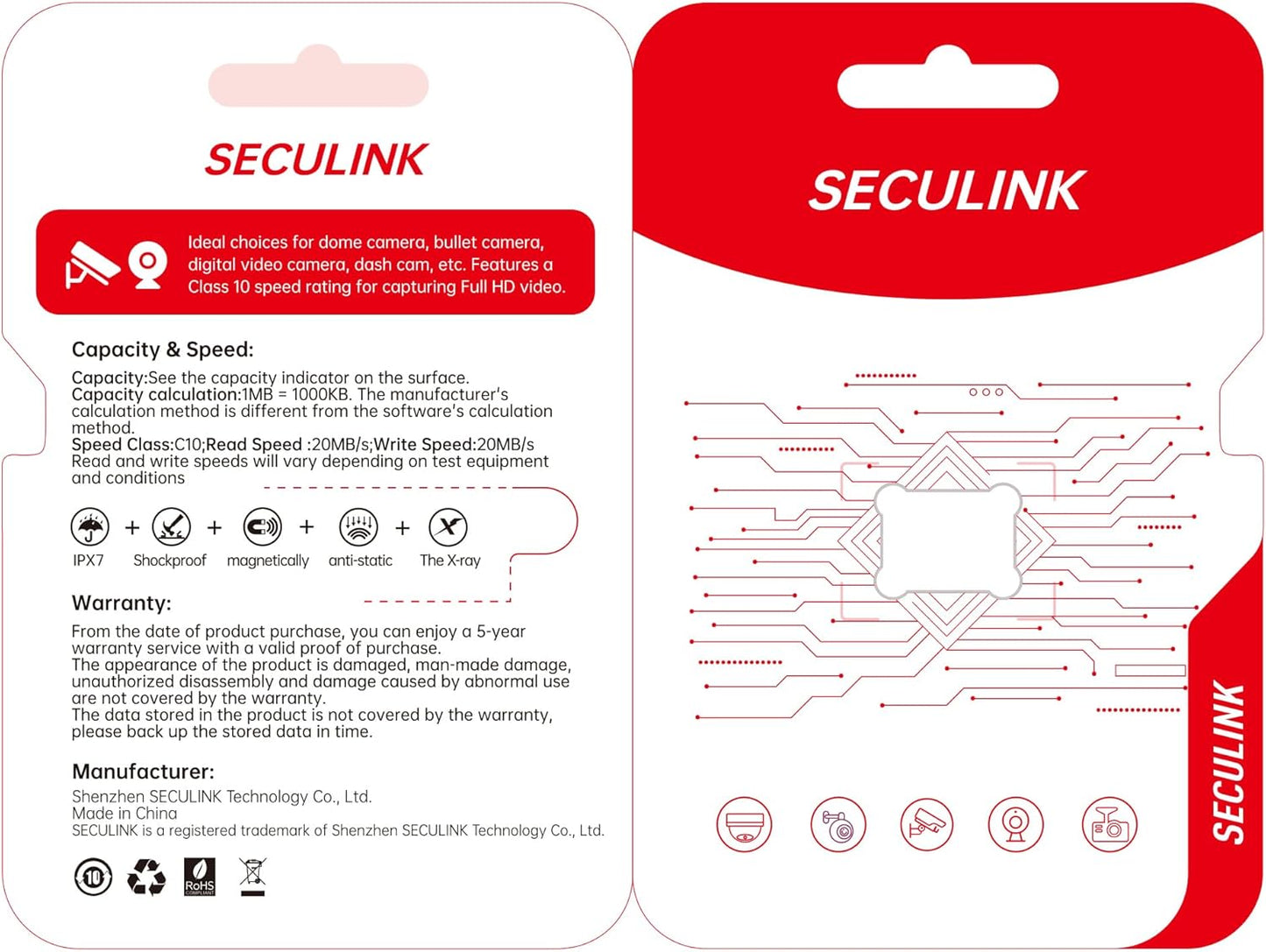 SECULINK FAT32 10 24/7 (64GB) TF Memory Card Format Class High Speed Reading/Writing Recording for Security Camera Dash
