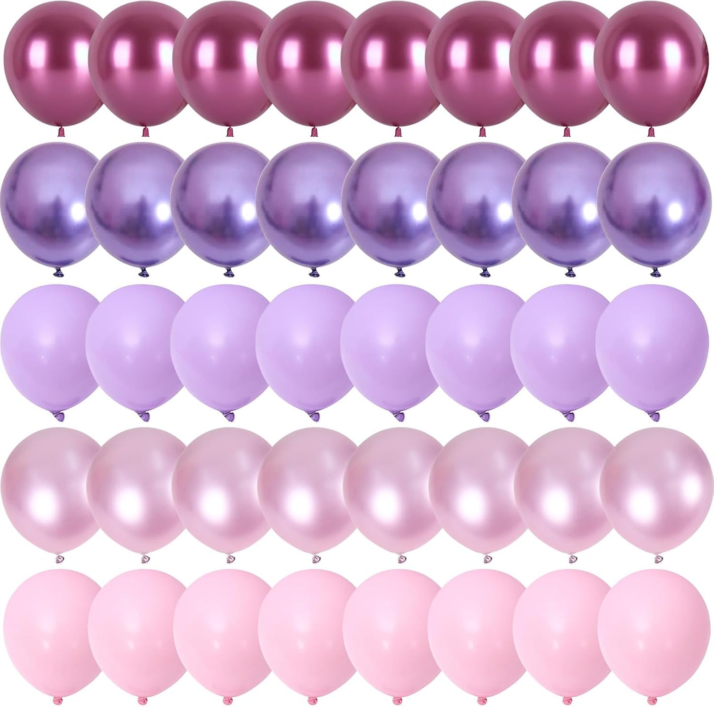 Skiennix 60 PCS Metallic Pink & Purple Balloons - 12 Inch Latex for Girls' Birthday & Baby Shower Decor