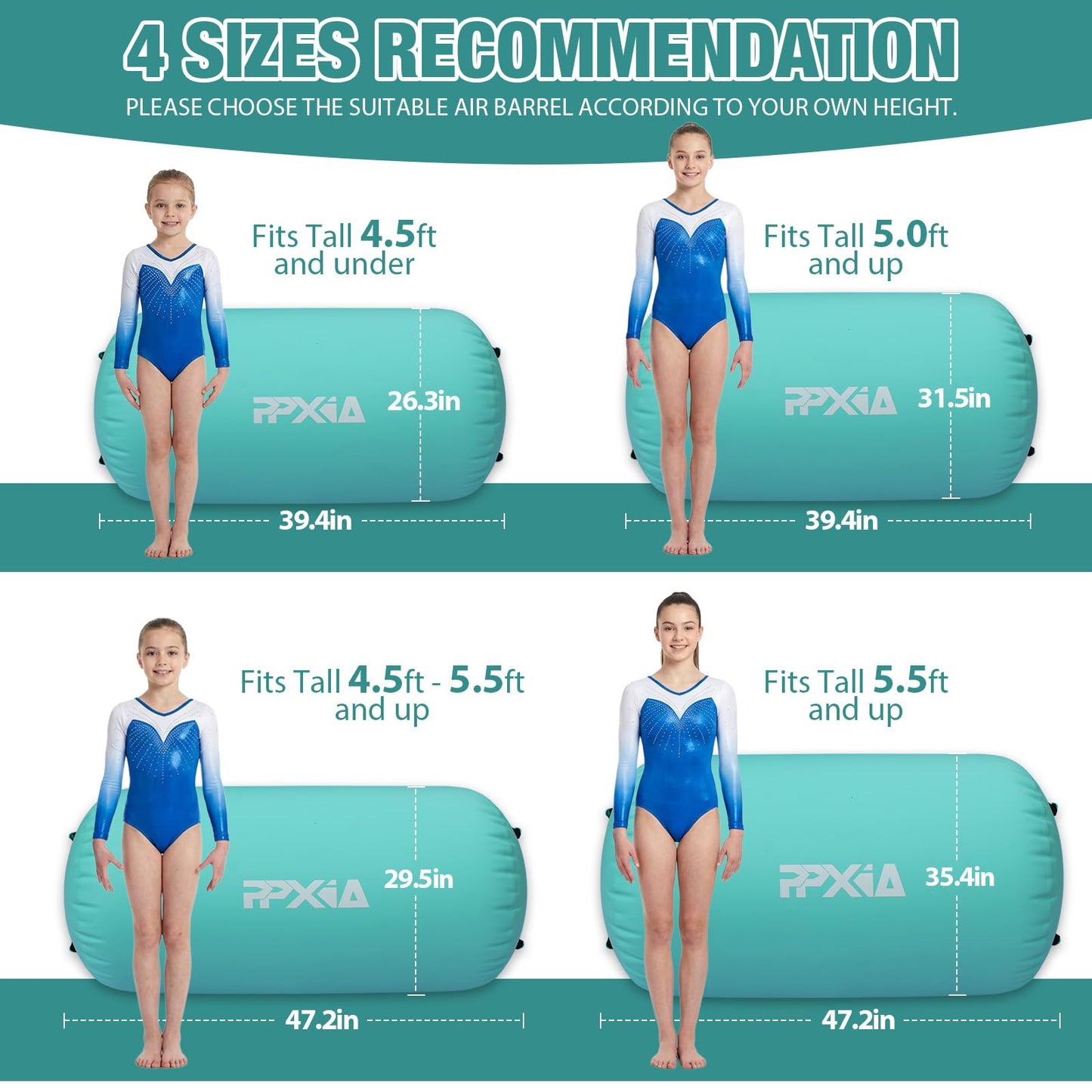 PPXIA Gymnastics Air Roller Air Barrel Inflatable Tumbling Octagon, Backhandspring Mat Backbend Gymnastic Equipment Tumble Track for Kids Training Cheerleading Home Use with Electric Pump