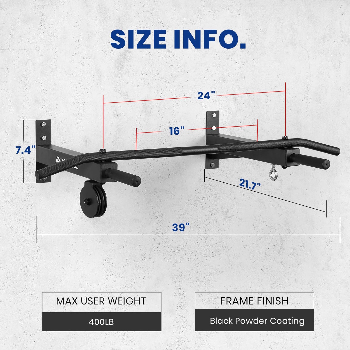 LIONSCOOL Multifunctional Wall Mounted Pull Up Bar with Pulley System (16"/24" APART)