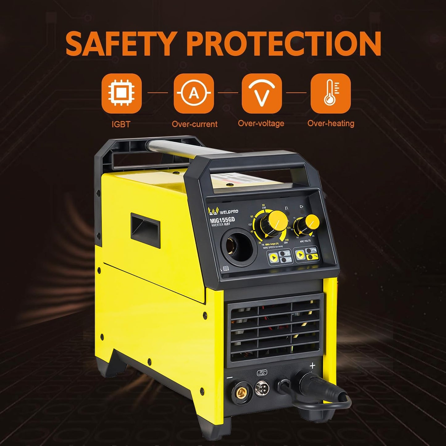 Weldpro 155A MIG Welder, 4 in 1 Welding Machine，Flux Core MIG/Gas MIG/Aluminum Spool Gun/MMA/Stick Welder, 110V/220V Welder Machine with Synergy, IGBT Inverter Portable Welder Equipment for Beginner