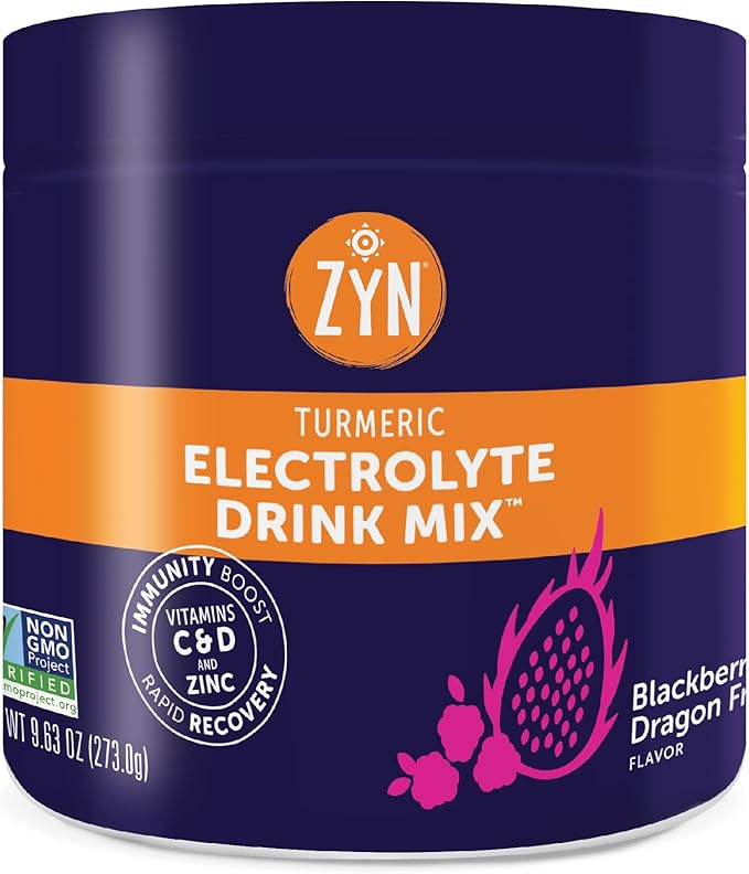 ZYN Electrolyte Hydration Drink Mix (30 Servings), BlackBerry Dragonfruit Electrolytes Powder, Hydrating Formula w/Turmeric Curcumin, Vitamin C & D, Zinc, Electrolyte Support Drink Mix