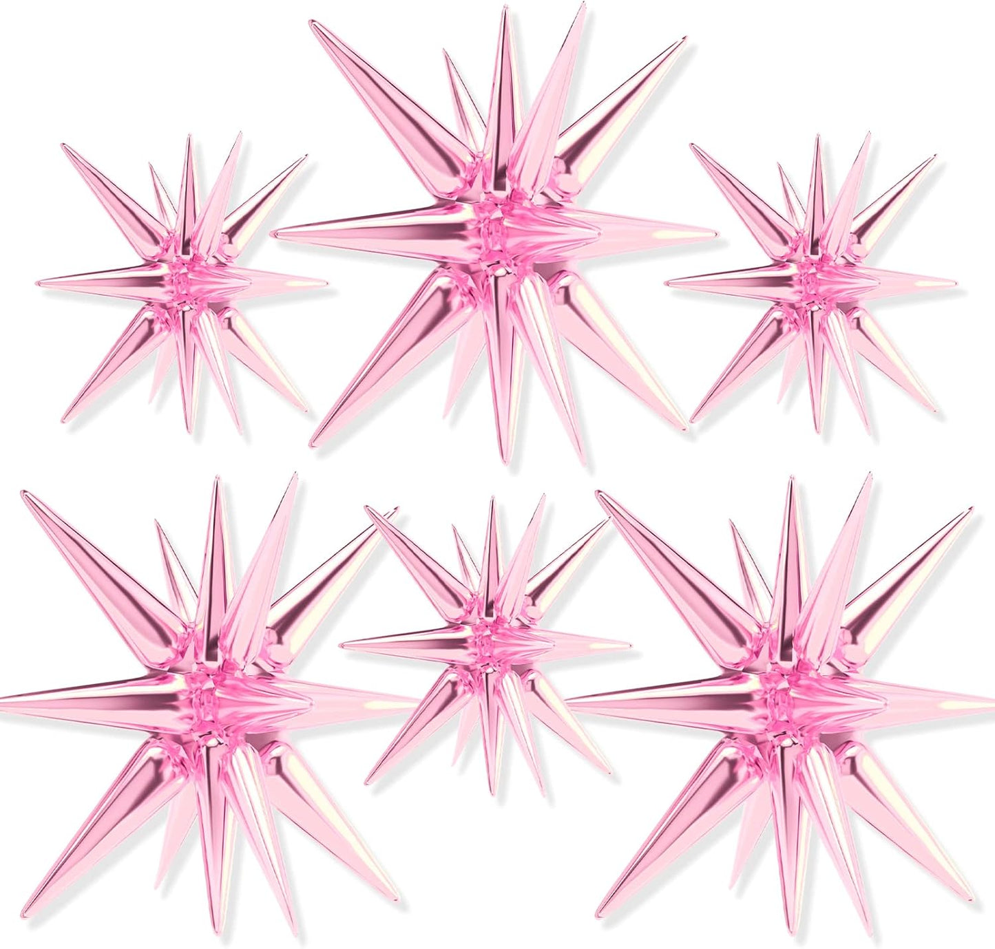 PartyWoo Pink Star Foil Balloons - 6-Piece Mylar Set for Birthday, Gender Reveal & Weddings | 22-Inch