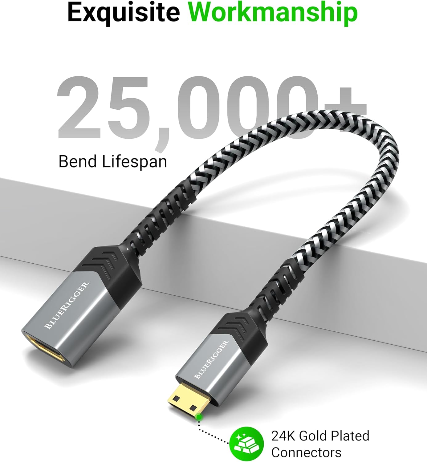 (4K 60Hz BlueRigger Mini HDMI to HDMI Adapter HDR, Mini HDMI Male to HDMI Female) - Compatible with DSLR Camera