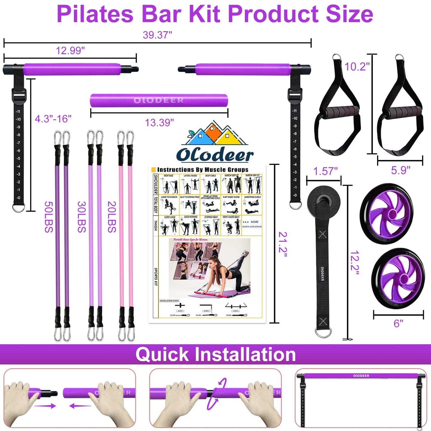 Pilates Bar Kit with Resistance Bands for Working Out, Pilates Equipment with Ab Roller for All Fitness Levels, Portable Home Gym Full Body Workout Equipment for Women&Men