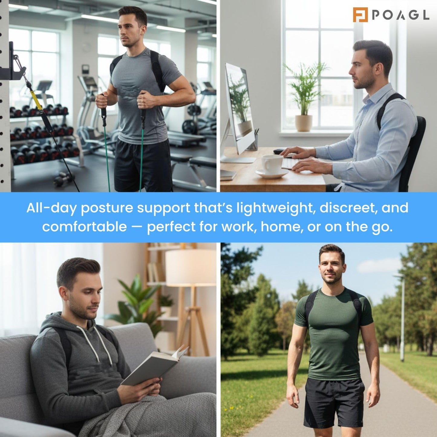 POAGL Adjustable Posture Corrector Brace for Men – Universal Fit Upper Back, Shoulder & Clavicle Support, Helps Improve Posture & Relieve Neck, Shoulder & Back Pain (Patented Design)
