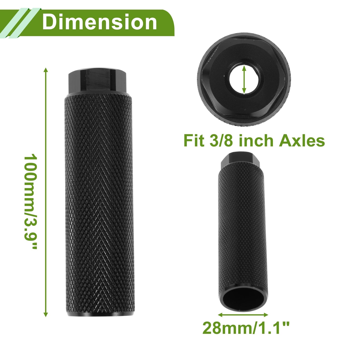 PARSLUCK 4 Pcs Aluminum Alloy Anti-Skid Bike Pegs 100mm Length Bicycle Backseats Stands Cycling Foot Pegs 3/8 Inch Axles Black